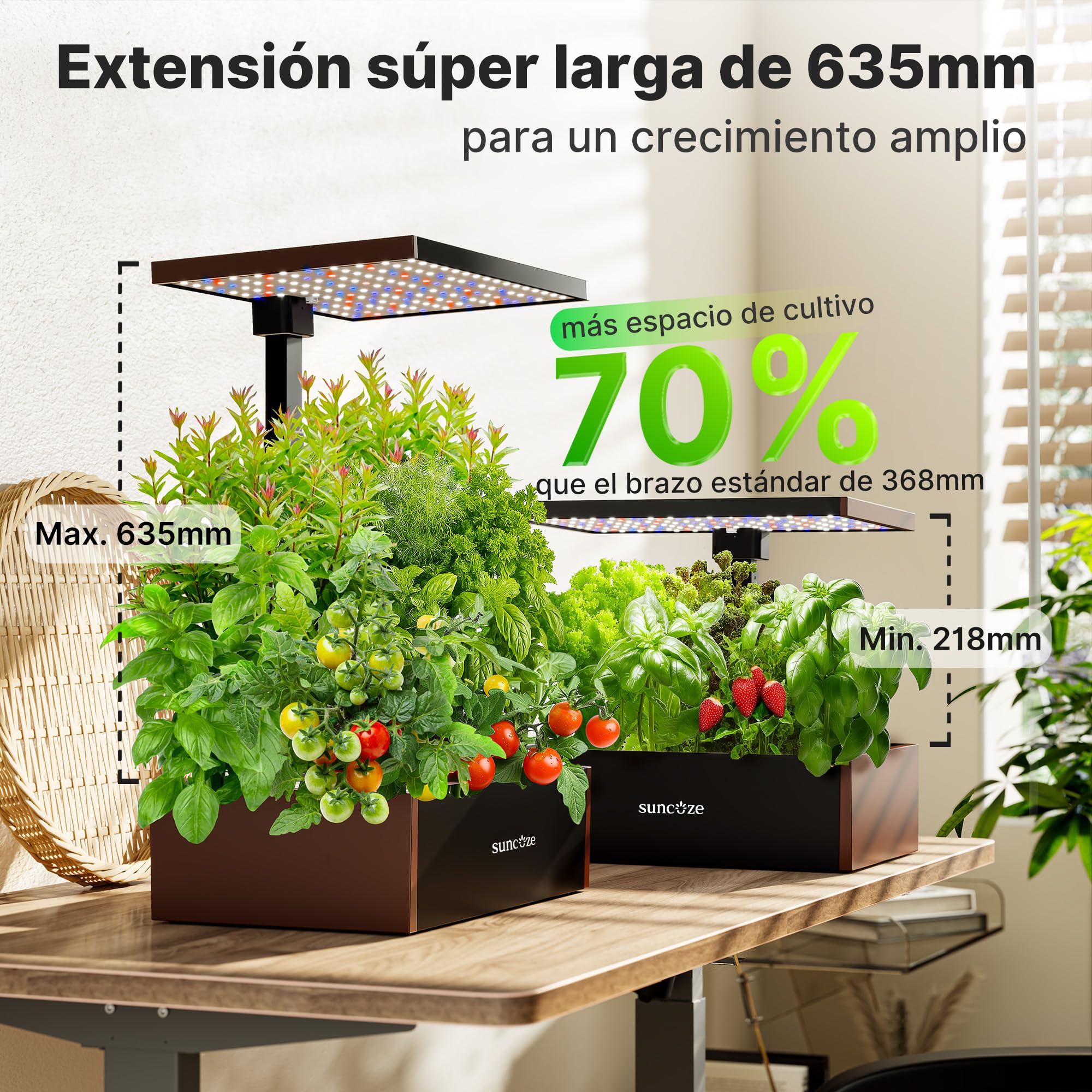 SUNCOZE Huerto Hidropónico con 20 Cestas, Negro | Depósito de 10L, Luz LED de 30W, Altura hasta 635 mm, Bomba Silenciosa con Temporizador, para Casa