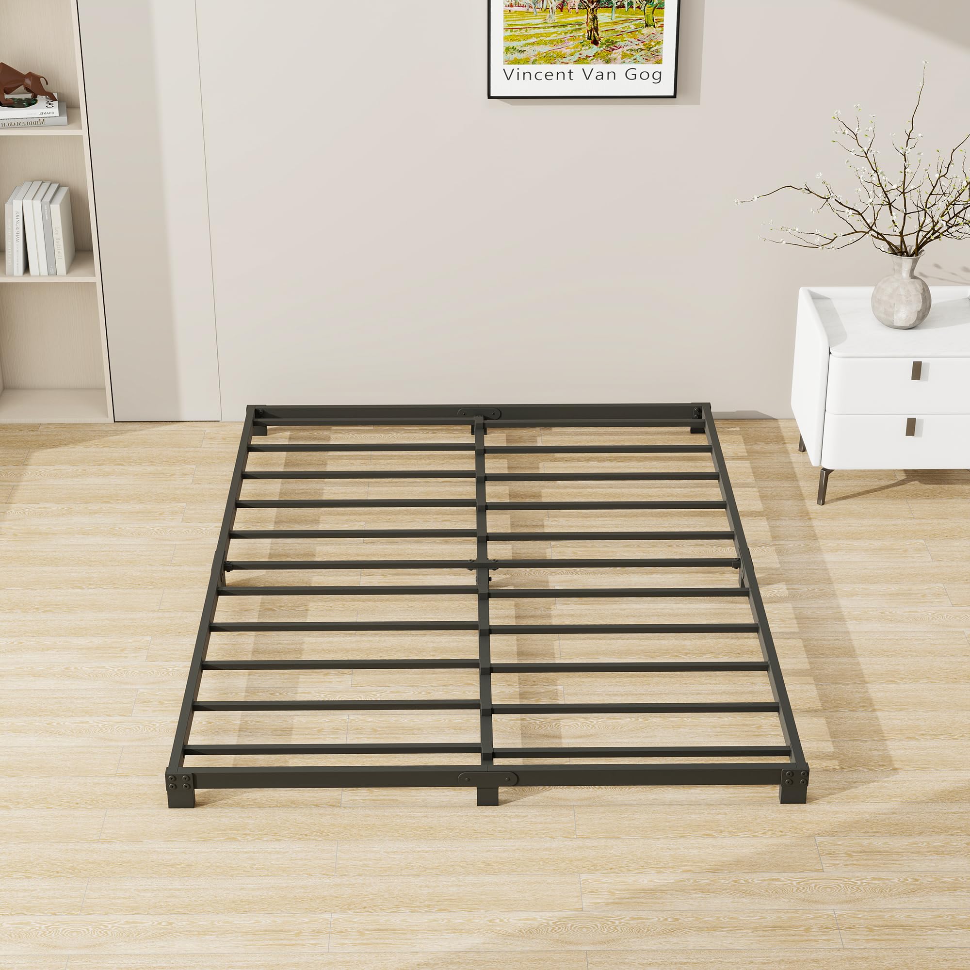 Telaio per letto matrimoniale, altezza 8 cm, struttura in metallo 135 x 190 cm, resistente, struttura letto matrimoniale con supporto a doghe in acciaio, nessuna base del letto necessaria