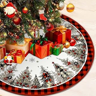 Christmas Tree Skirt 48 Inches, Xmas Pine Tree Snowflake Soft Rustic Plush Tree Skirt for Christmas Tree Indoor Outdoor, Holiday Decor Christmas Decorations (48 inch) (Christmas Tree)