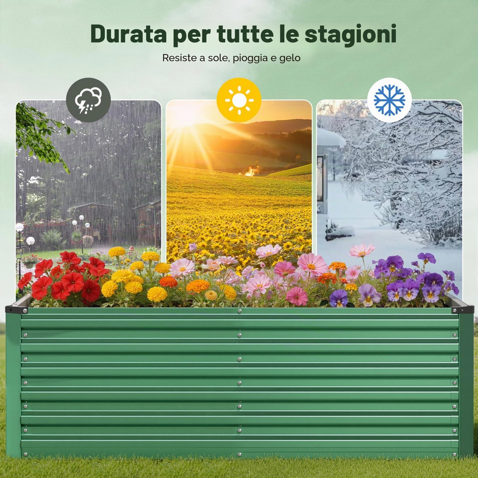 Fioriera rialzata in metallo, 177 X 89 X 57.5cm, in acciaio zincato, per giardino e balcone, per verdure, erbe, fiori, resistente alle intemperie, antiruggine, facile da montare