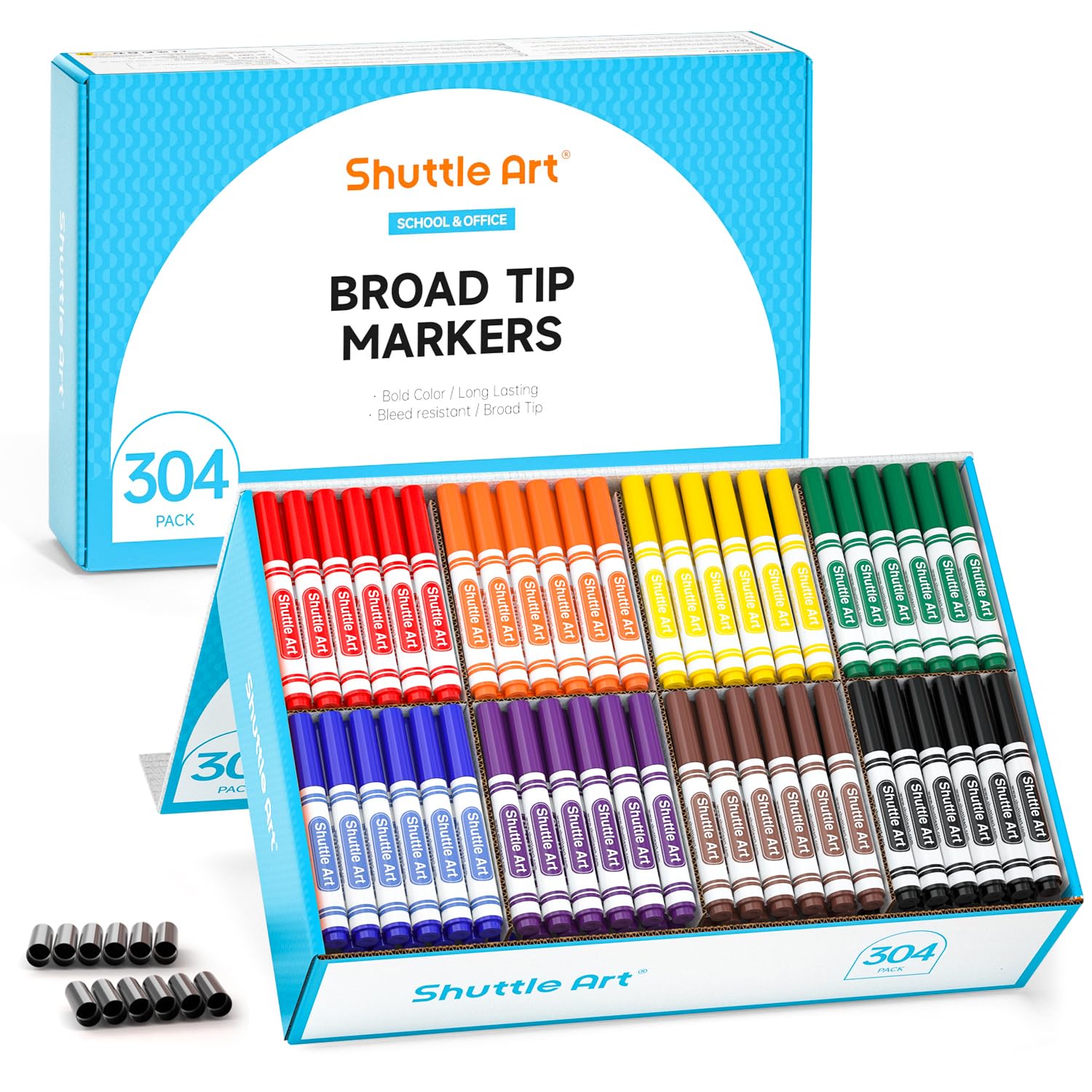 Shuttle Art 304 Pack Washable Felt Tip Colouring Pens for Kids, 16 Colours Broad Line Markers for Children, Chunky Felt Tip Pen School Pack, Classroom School Supplies