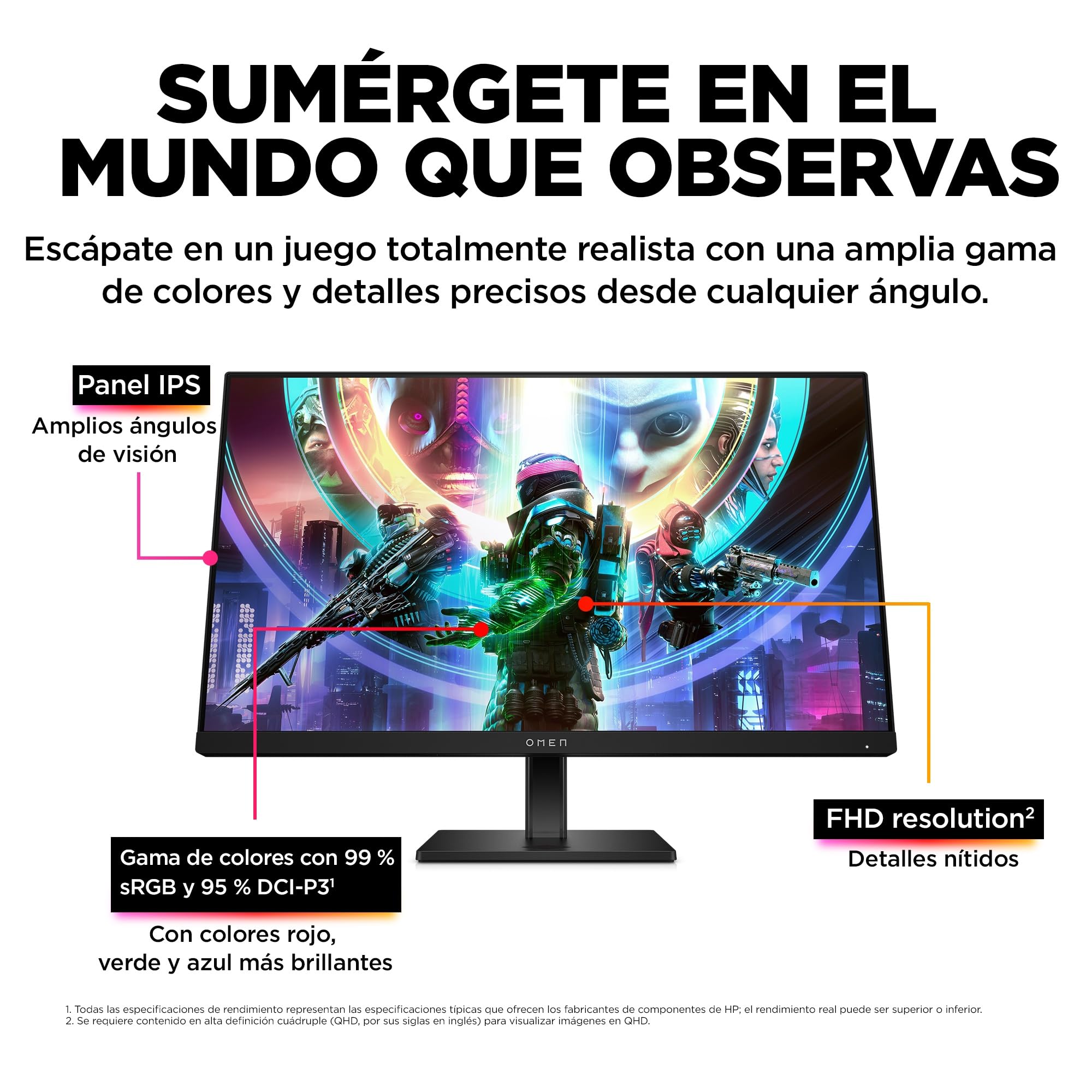 HP OMEN 24 – Monitor Gaming de 24" FHD 1920 x 1080 a 165 Hz, IPS, 16:9, 1ms, HDMI, Antirreflejo, DisplayPort, AMD FreeSync Premium, Compatible con Consolas Negro, Plano, 165Hz