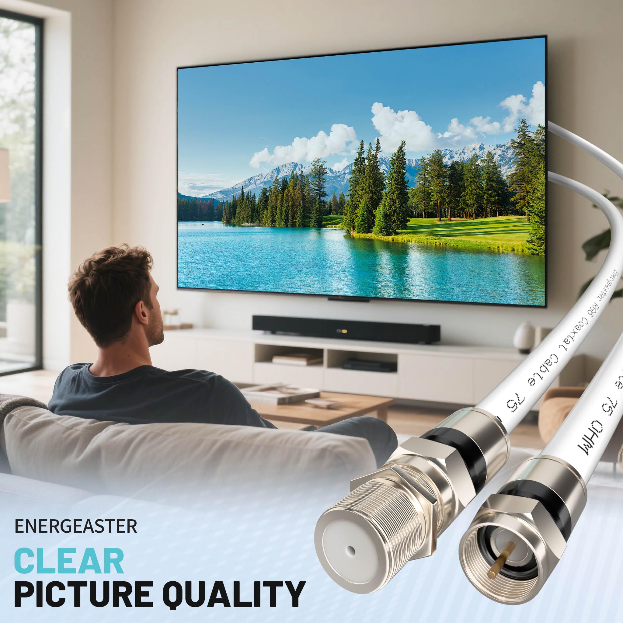energeaster Cavo coassiale RG6 da 1,8 m con connettore di tipo F, estensore cavo coassiale, Internet ad alta velocità, banda larga per interni e antenna TV digitale per satellite, antenna, DVR, VCR