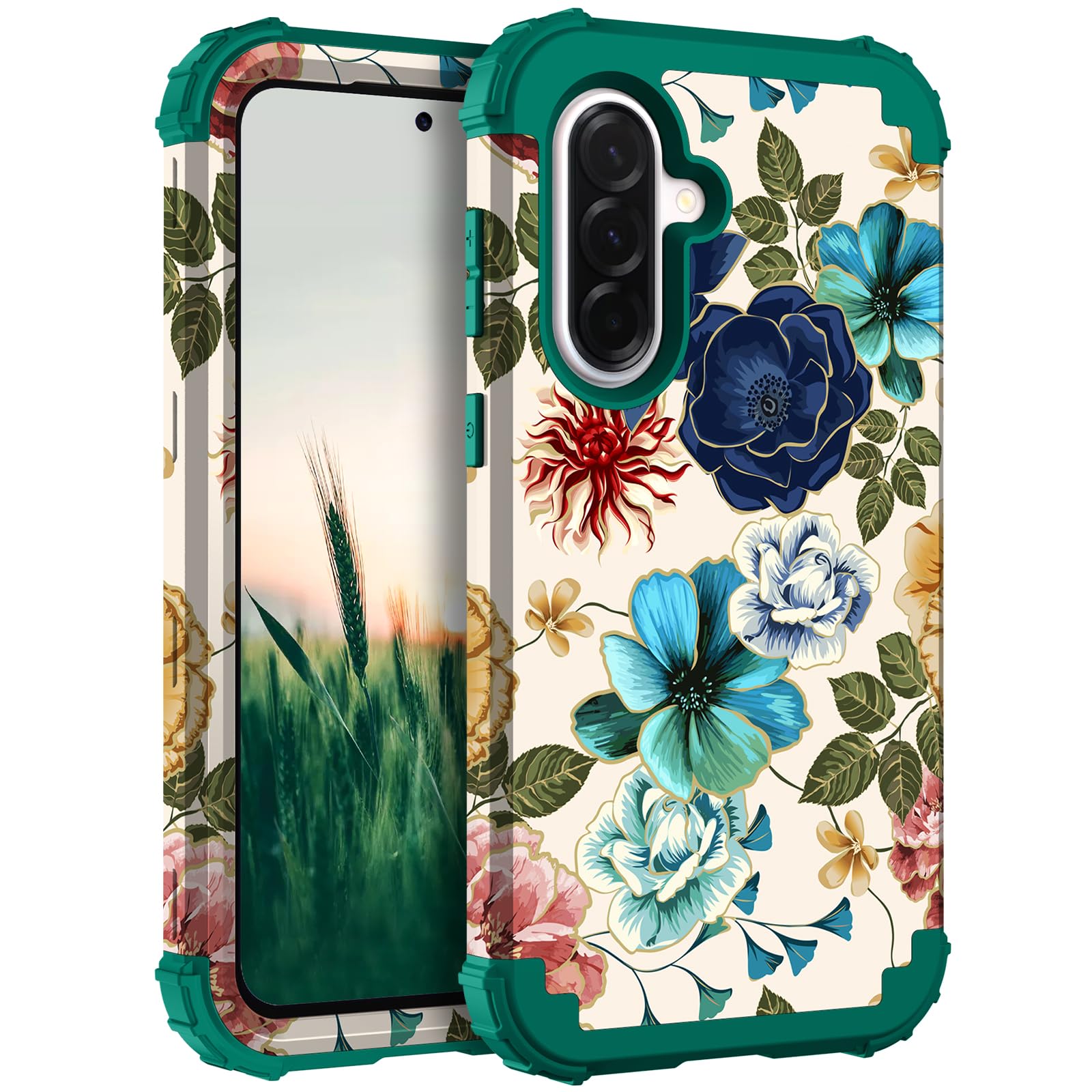 for Samsung Galaxy A37 5G Case, Teal Flowers