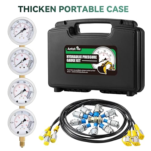 Miniatura 6 de Kit de manómetros hidráulicos para excavadora, juego de manómetros hidráulicos con 4 manómetros de presión, 10 acoplamientos, 3 mangueras de prueba