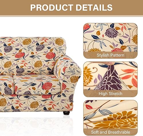 Miniatura 3 de Lamberia Funda estampada para sofá de 3 cojines, funda de sofá de alta elasticidad de 4 piezas con tres fundas de cojín separadas, parte inferior