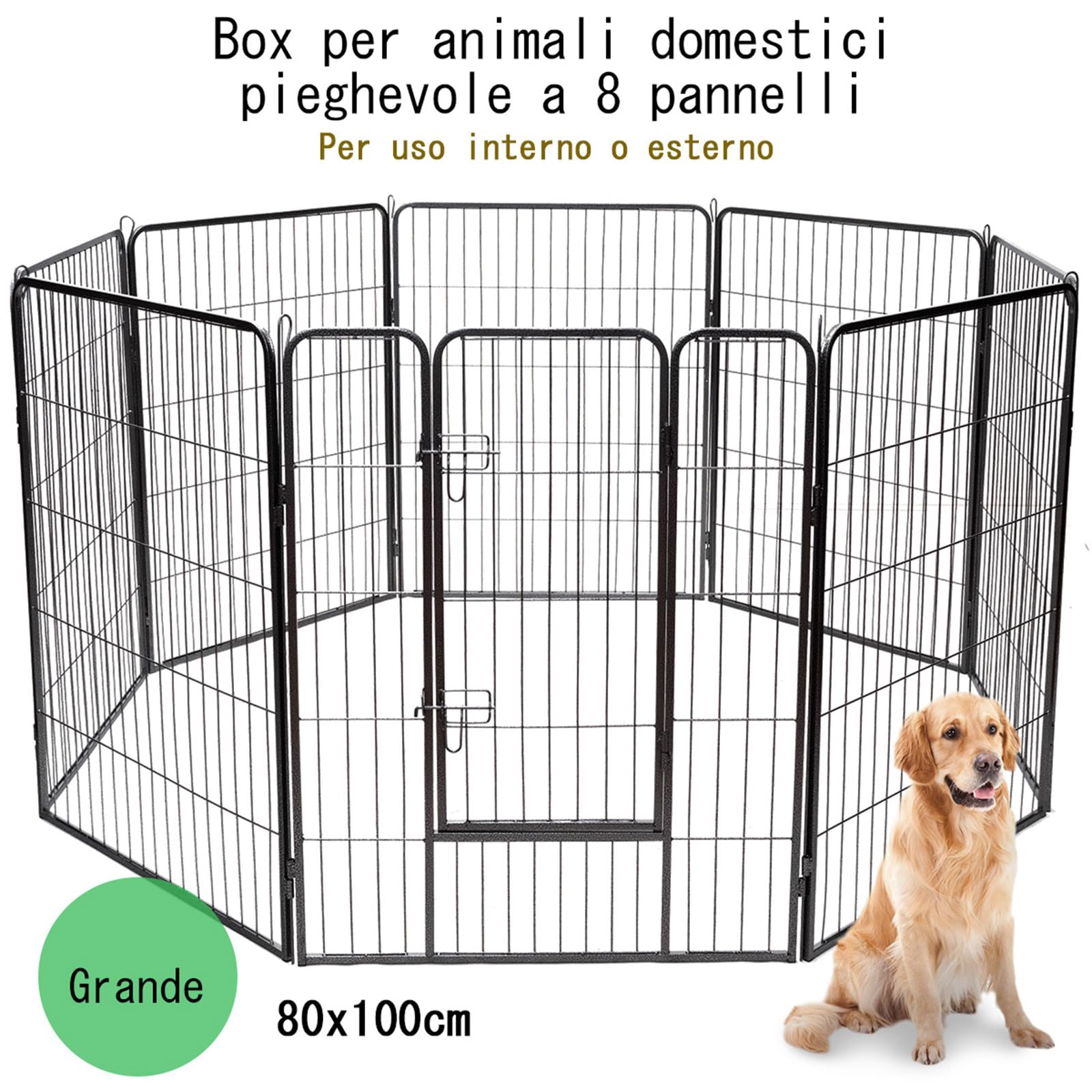 COSTWAY Recinto per Cani da Interno ed Esterno con 8 Pannelli di Metallo | Recinzione per Animali Domestici, Box per Cani, Gatti e Conigli
