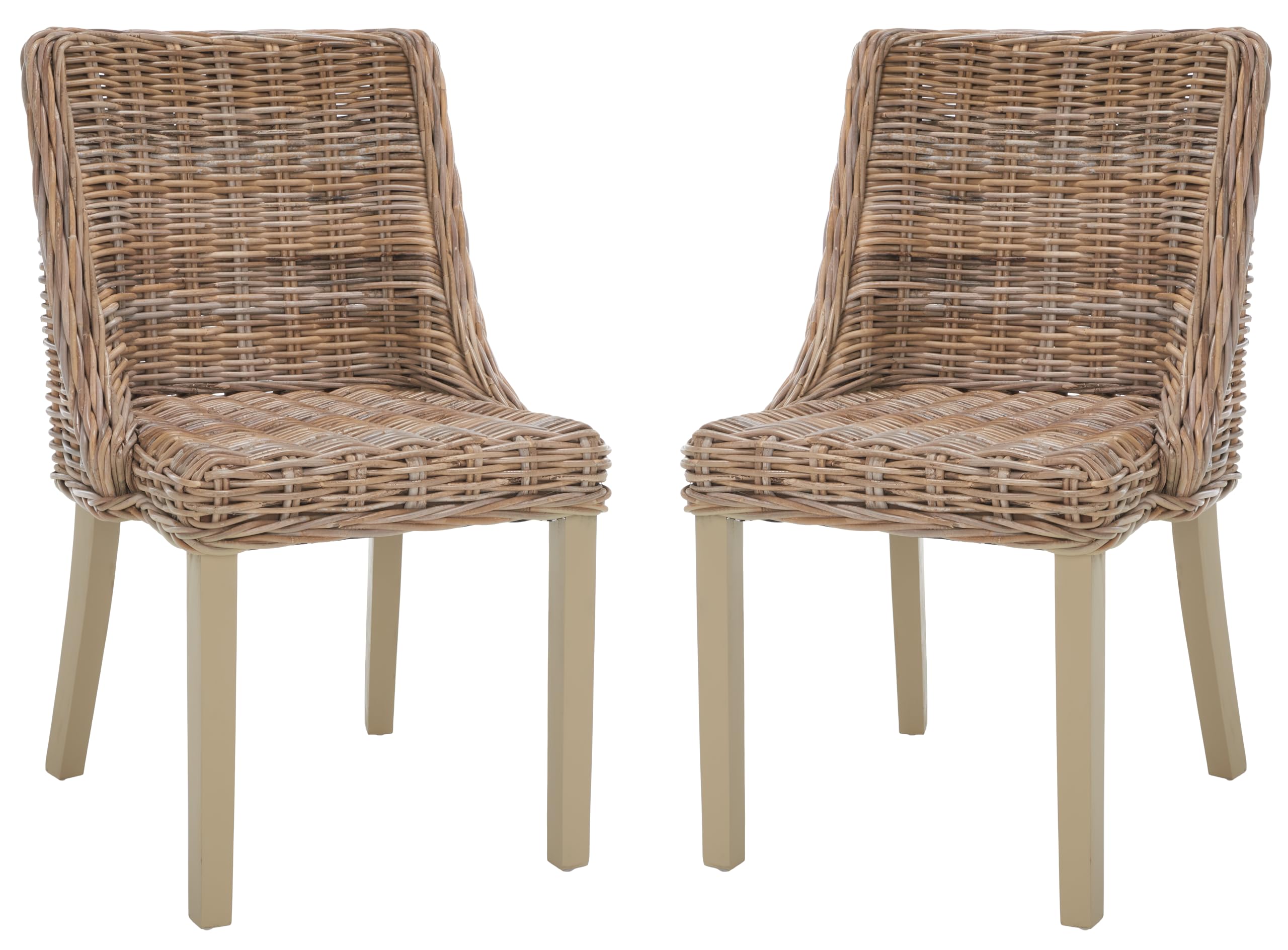 Safavieh Home Collection Caprice Grey 18-inch Wicker Dining Chair with Leather Handle (Set of 2)