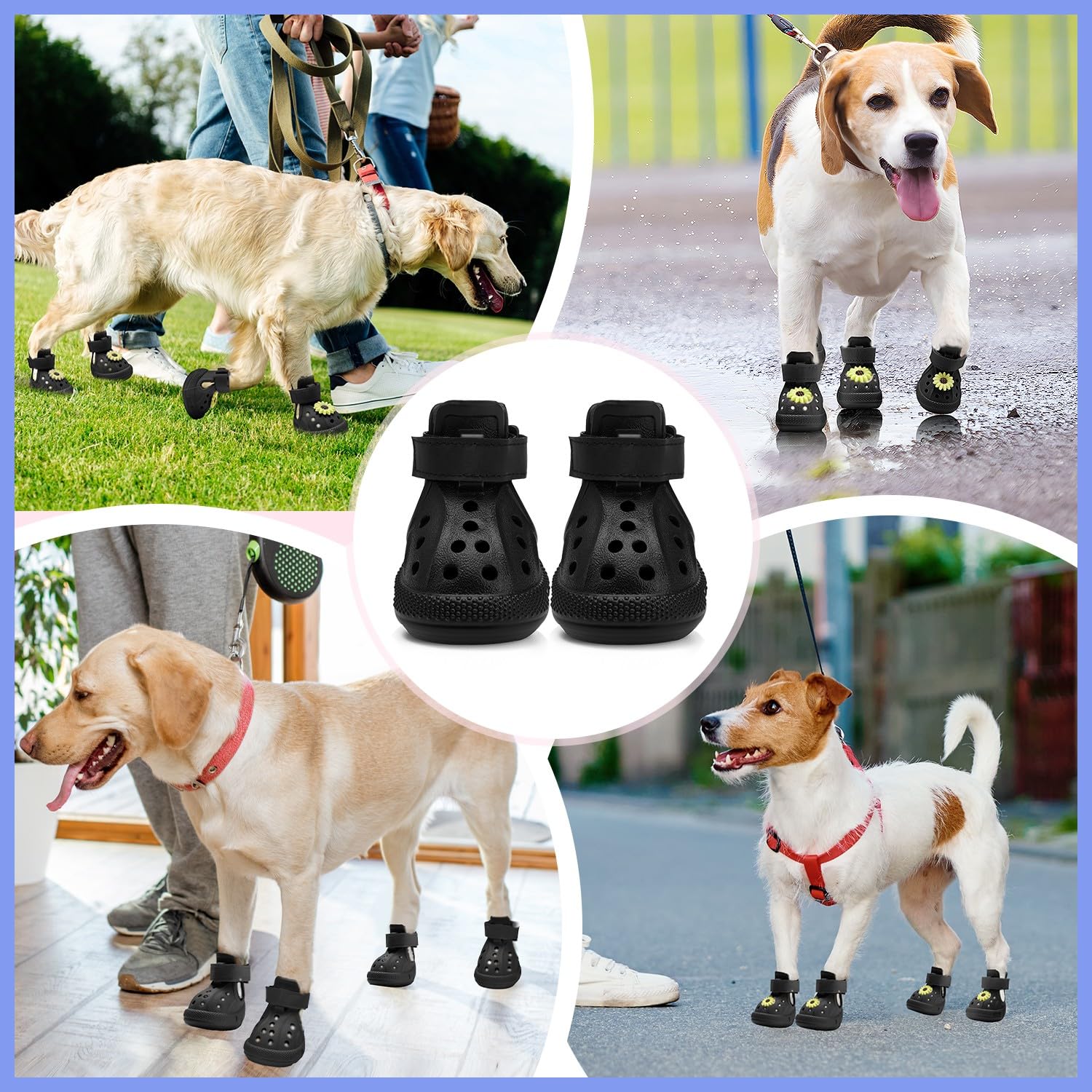 SlowTon Zapatos para Perros para Pavimento Caliente, Sandalias Transpirables Antideslizantes con Tiras Reflectantes, Fáciles de Poner y Quitar, Botines de Verano para Exteriores Fácile