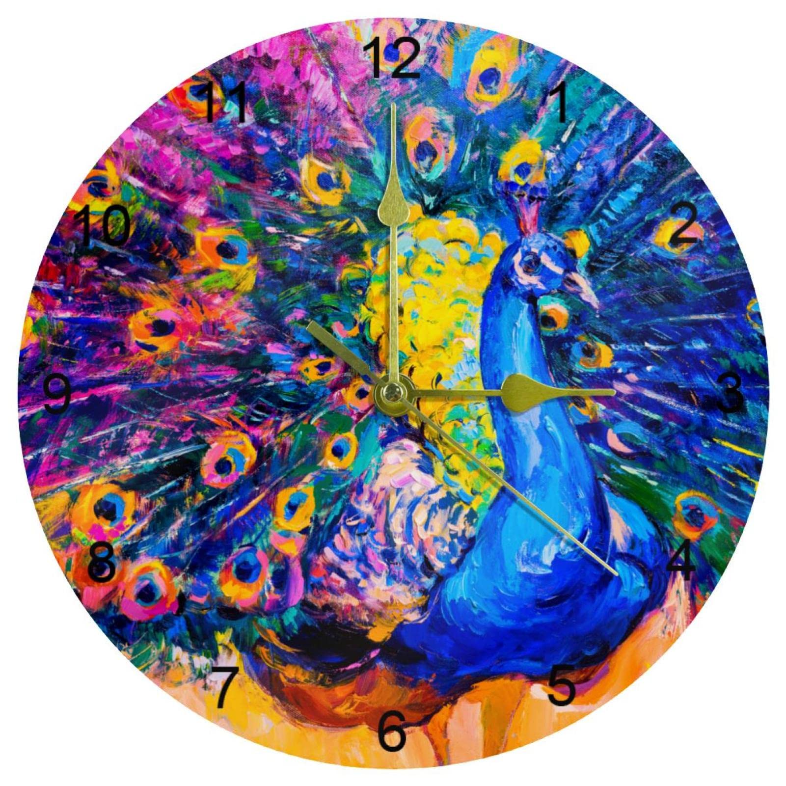 Horloge murale paon sans tic-tac pour supprimer les bruits de fond