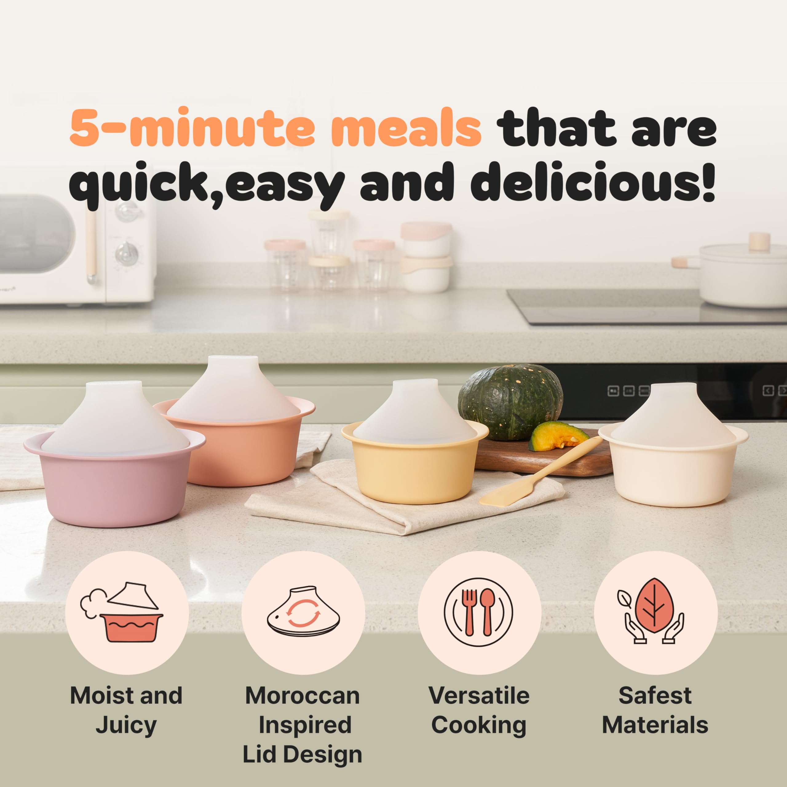 Vaporizador de silicona para microondas, fabricado en Corea, cuenco para preparar alimentos para bebés con tapa, olla de vapor para huevos y verduras, olla de cocina inspirada en Donabe japonés 2