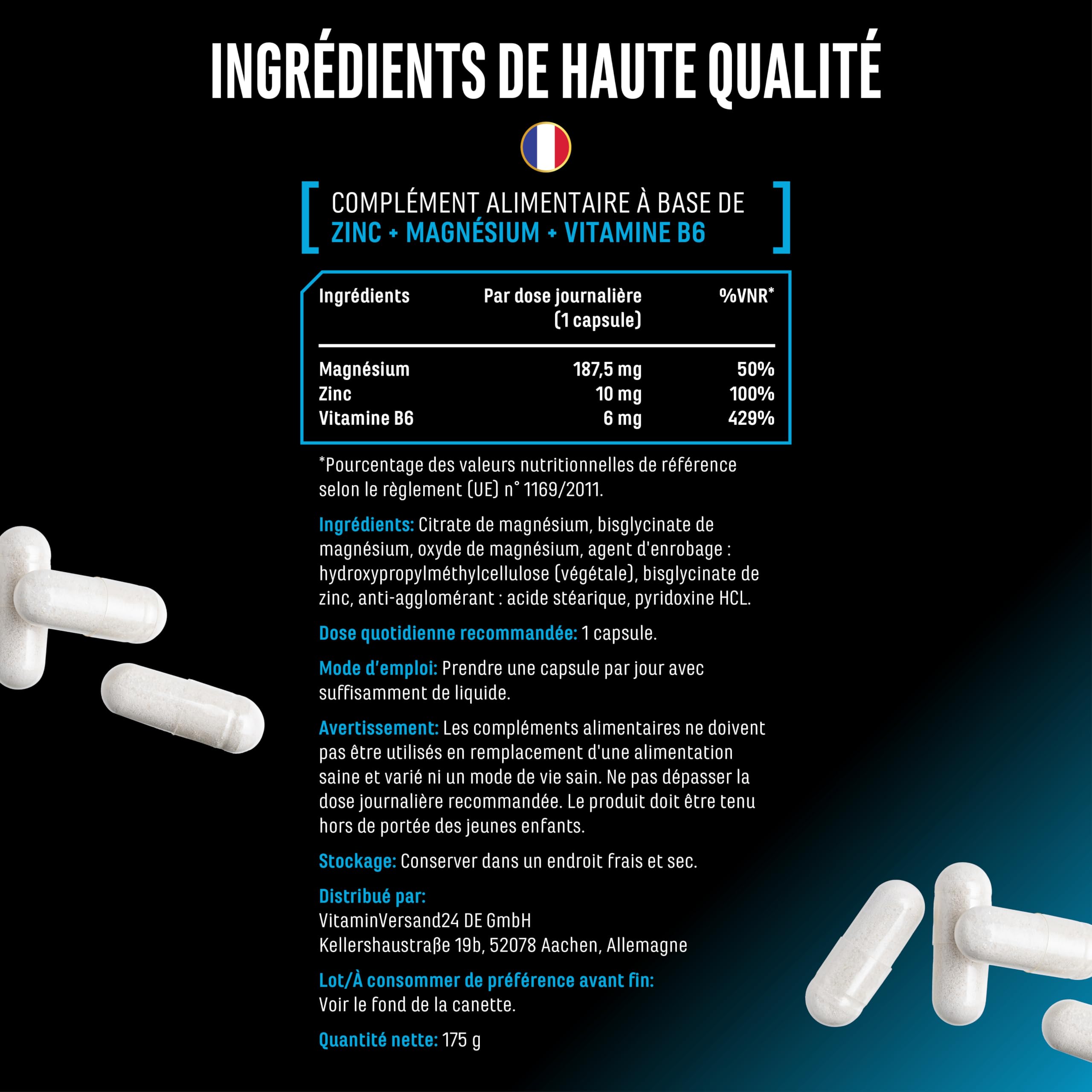 ZMA MAX - 180 Capsules - Dose Extra Haute - Zinc + Magnésium + Vitamine B6 - Premium : Avec 3 Composés de Magnésium - Vegan