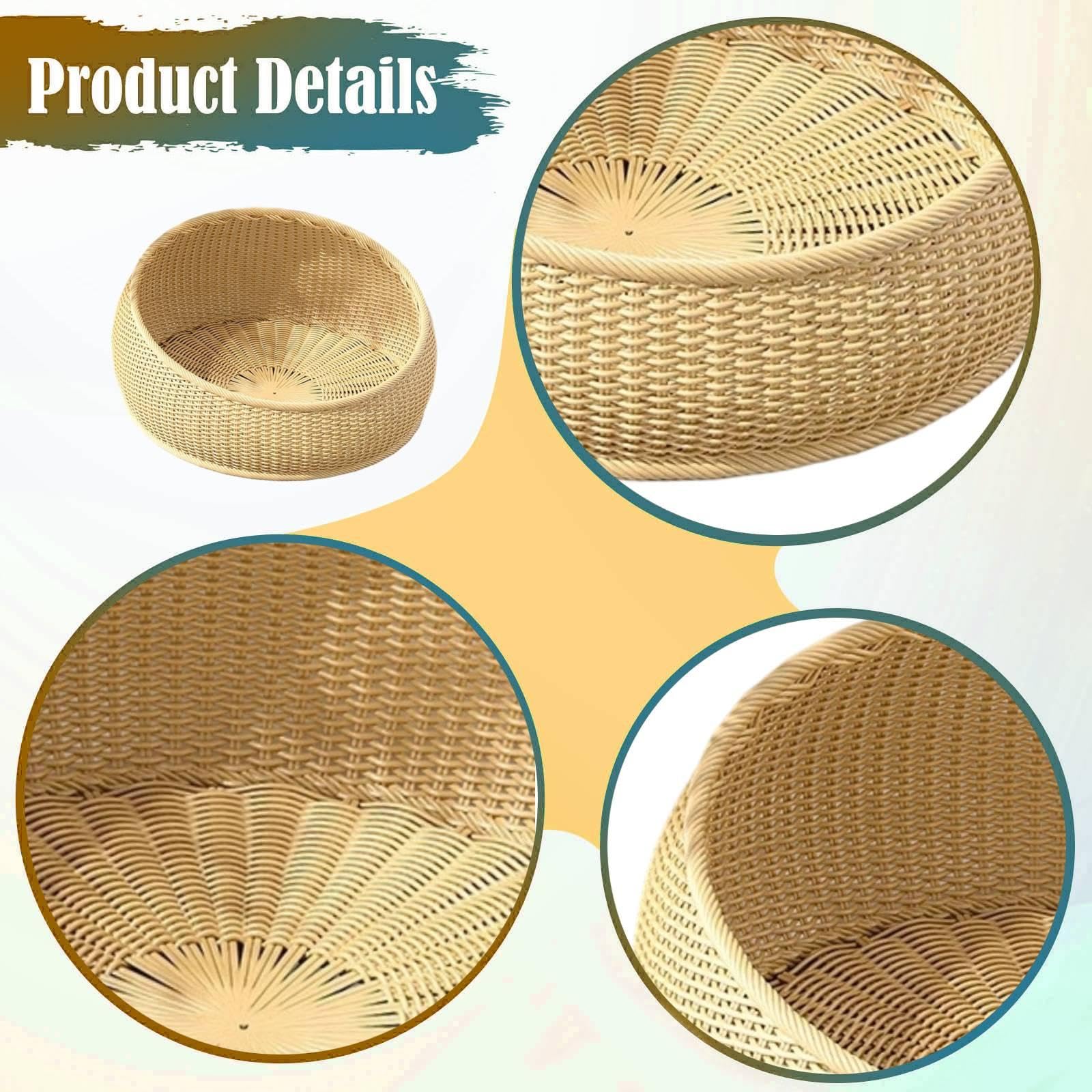 Wicker Katzenbett Kunstharz Rattan Korb Geflecht Nest für Katzen Schlafplatz Hunde Welpen Waschbar Katzenzubehör Luftdurchlässig für Senioren Katzen H, Beige