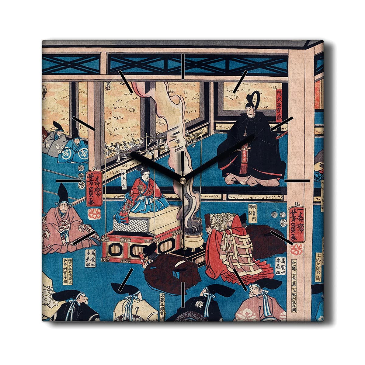 Horloge sur toile de salon moderne 30x30 cm au style asiatique traditionnel et sans tic-tac