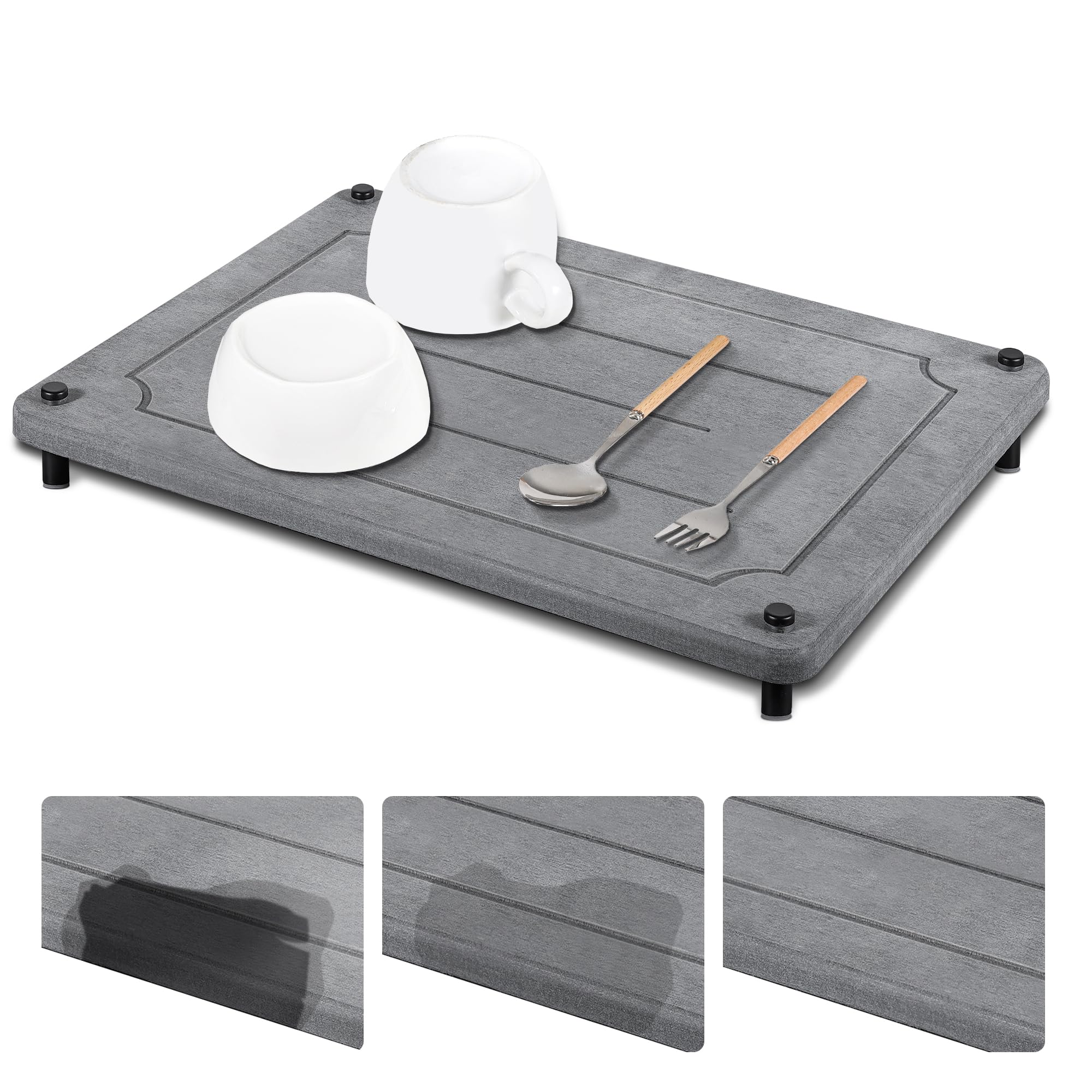 Tapis De Séchage En Pierre Diatomite Pliable 40x30cm - Antidérapant Blanc Pour Cuisine Et Vaisselle