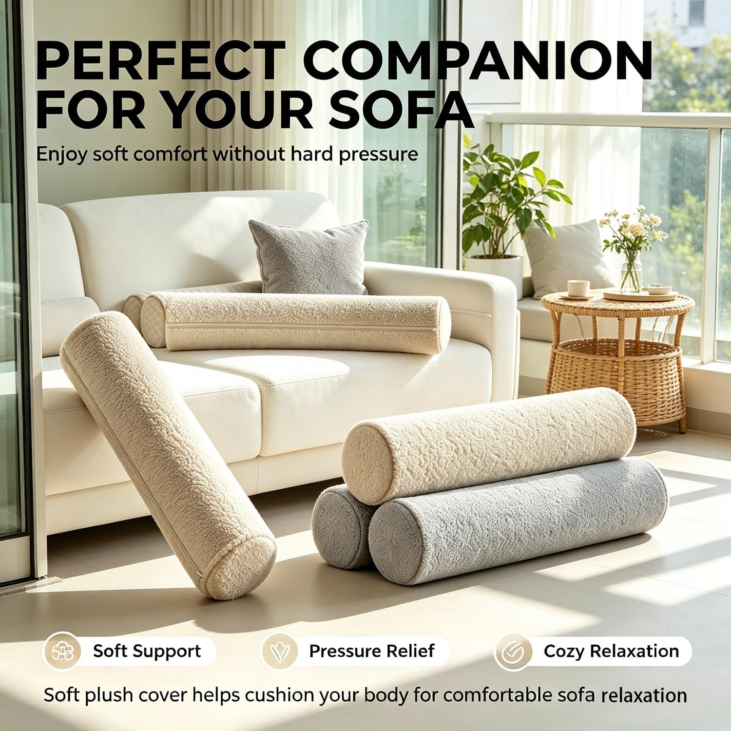 Almohada Cilíndrica Tubo Lavable 40/70cm Resistente a Las Salpicaduras