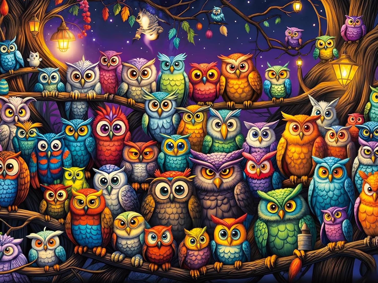 XIYOUVIGOR Owl Family Diamond Art Kit for Adults, Cute Animals Diamond Painting Kits for Beginners, DIY Full Round Drill Diamond Dots with Gem Art for Home Wall Decor 16x12 inch