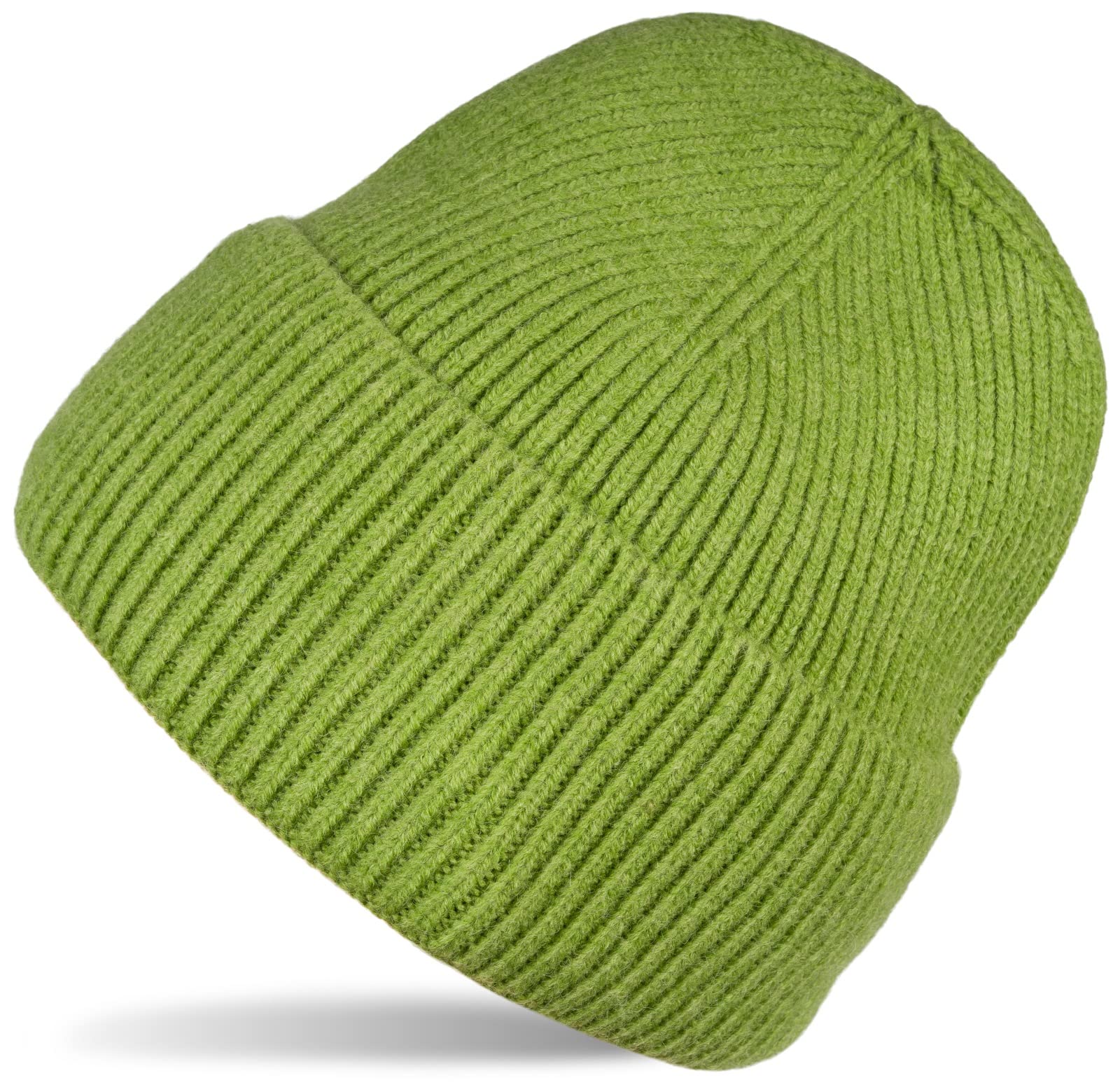 styleBREAKER Unisex Knitted hat with Ribbed Pattern and Wide Brim | Double-Knitted Beanie Winter hat | Warm fine-Knit Cap for Women and Men in Many Colors, Lime-Green