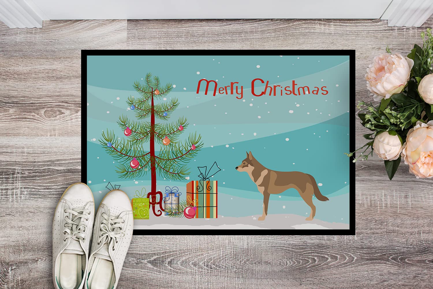 Caroline's Treasures BB8497JMAT Czechoslovakian Wolfdog Christmas Doormat 24x36 Front Door Mat Indoor Outdoor Rugs for Entryway, Non Slip Washable Low Pile, 24H X 36W