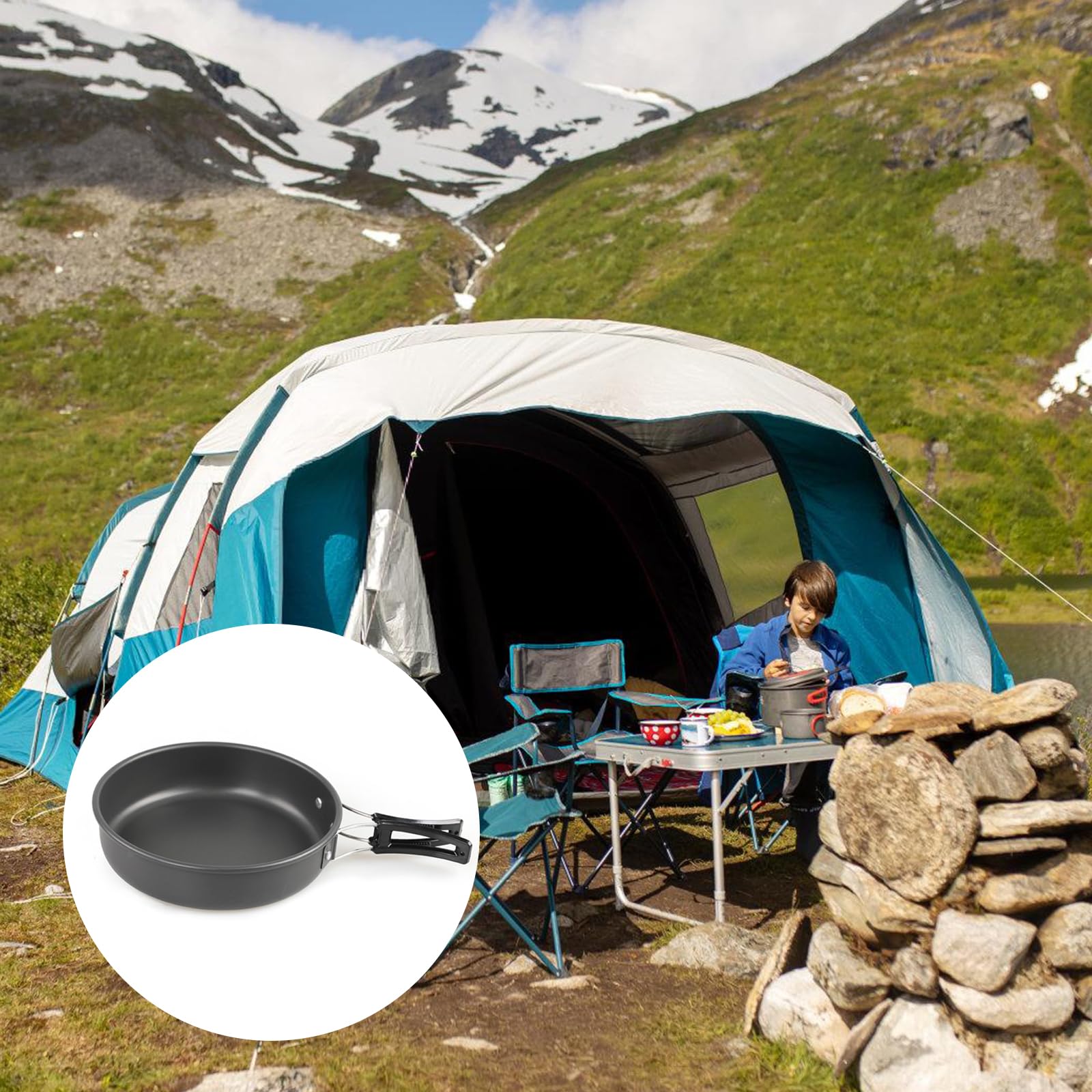 QIEIEI Outdoor Camping Skillets Stick Proof Aluminum Fry Pans Picnics Hiking Campfire Frying Pans with Handle