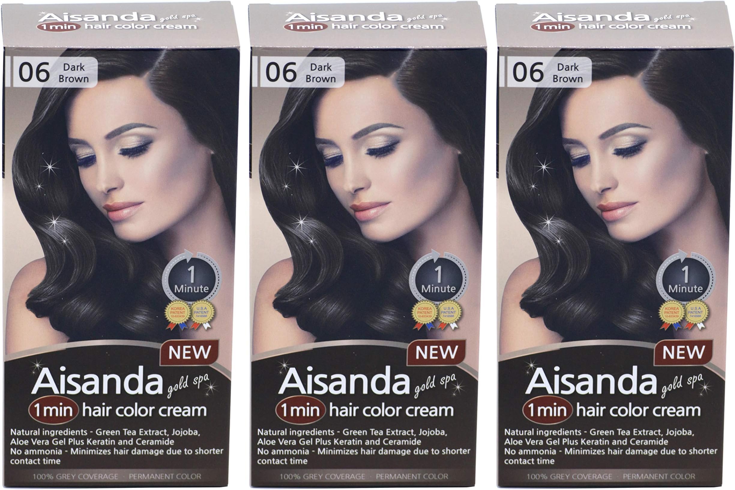 Aisanda/Assanta Gold Spa 1 Minute Hair Color Cream, Fast Natural Hair Dye For Women & Men With Herbal Ingredients, Ammonia Free (3Pack60g, Dark Brown)