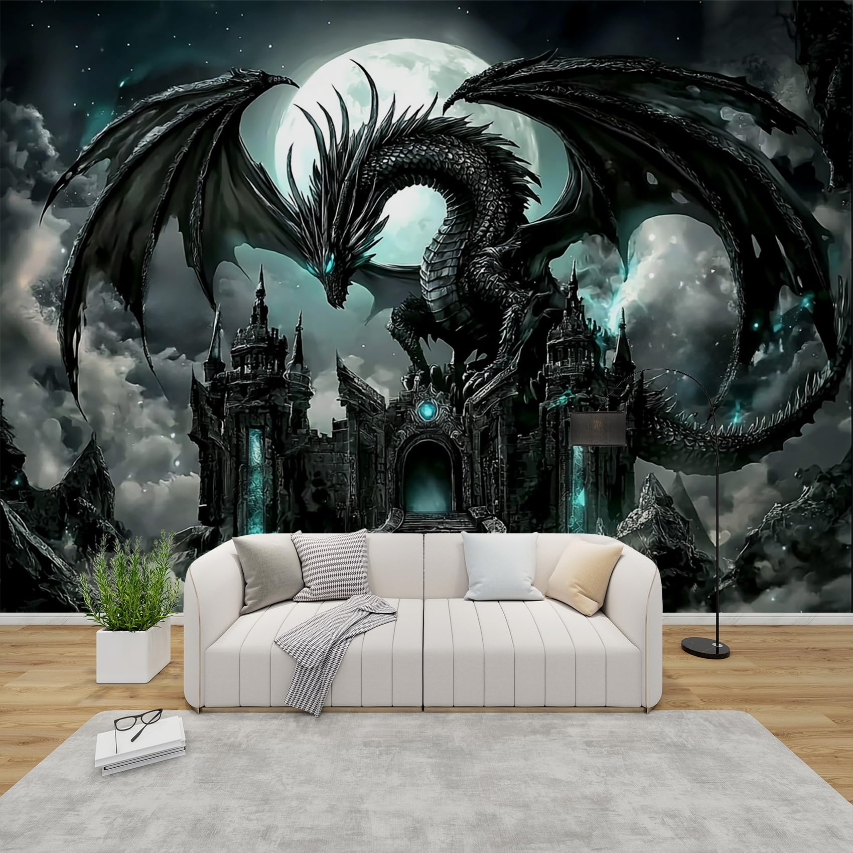 AevuCub Dragon Wallpaper for Living Room - Gothic Horror Wall Murals for Bedrooms, Cool Dragon Boys Wall Art, Non-Woven Photo Wallpaper 3D Effect, 500x350 cm
