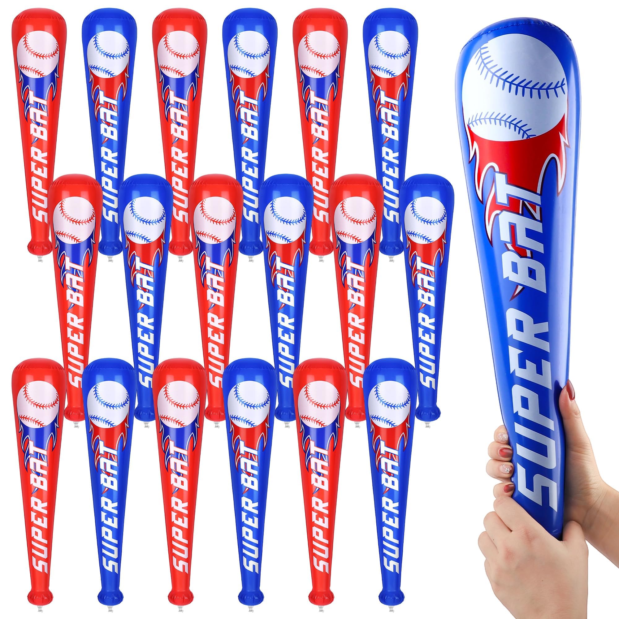 Fovths 18 Pieces Inflatable Baseball Bats, 22 Inch Blow Up Baseball Bat Inflates, Sports Theme Party Supplies for Summer Pool, Birthday Party Favors, Sports Carnival Decorations Prizes