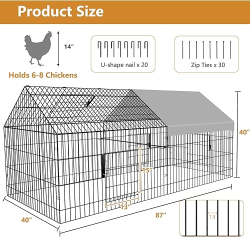 Miniatura 2 de Gallinero de 87 x 40 pulgadas, portátil, de metal, con cubierta impermeable, jaula para pollos para patio, al aire libre, granja, tractor de pollo