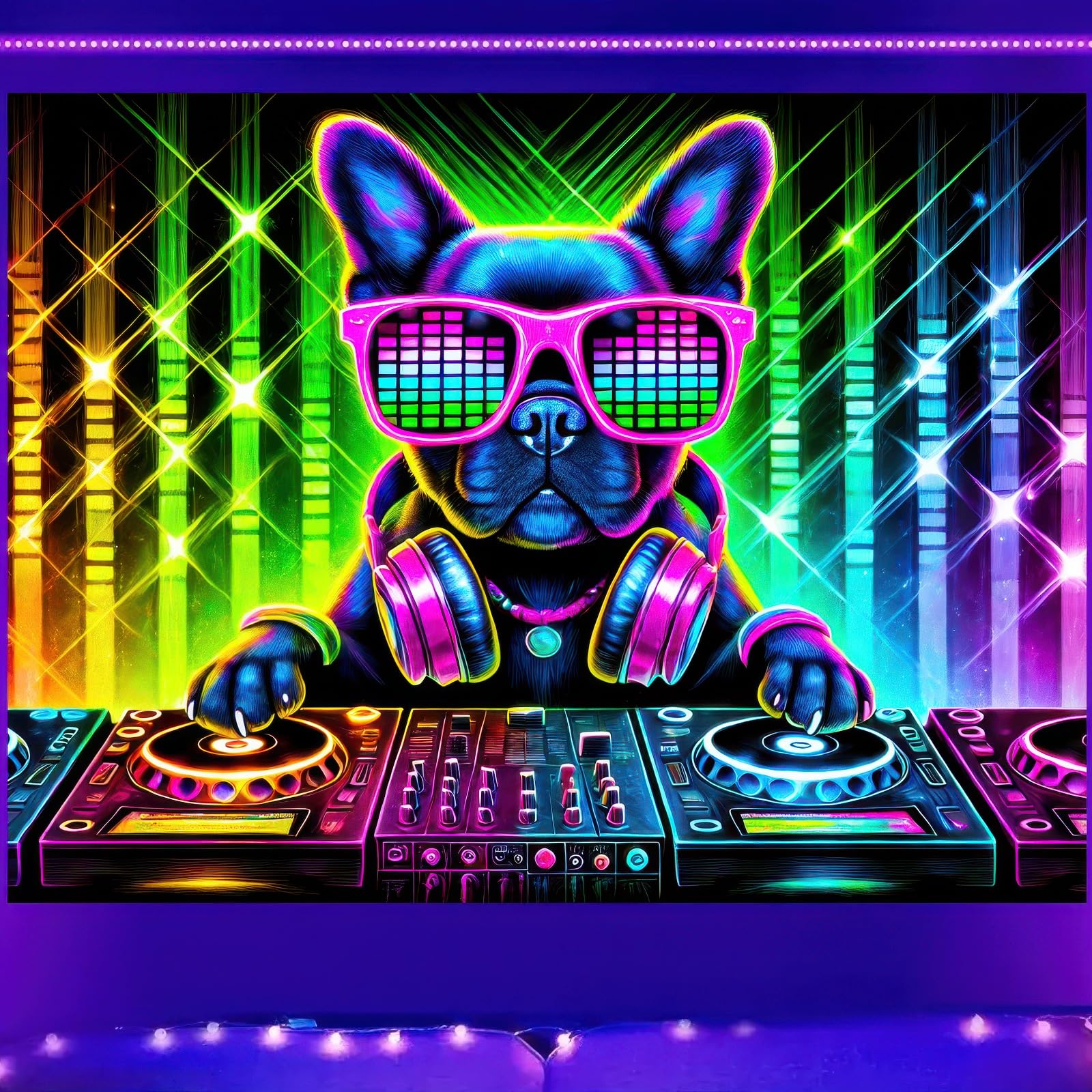 Amazon.com: BlissYard Dog Blacklight DJ Tapestry 78x59 inch