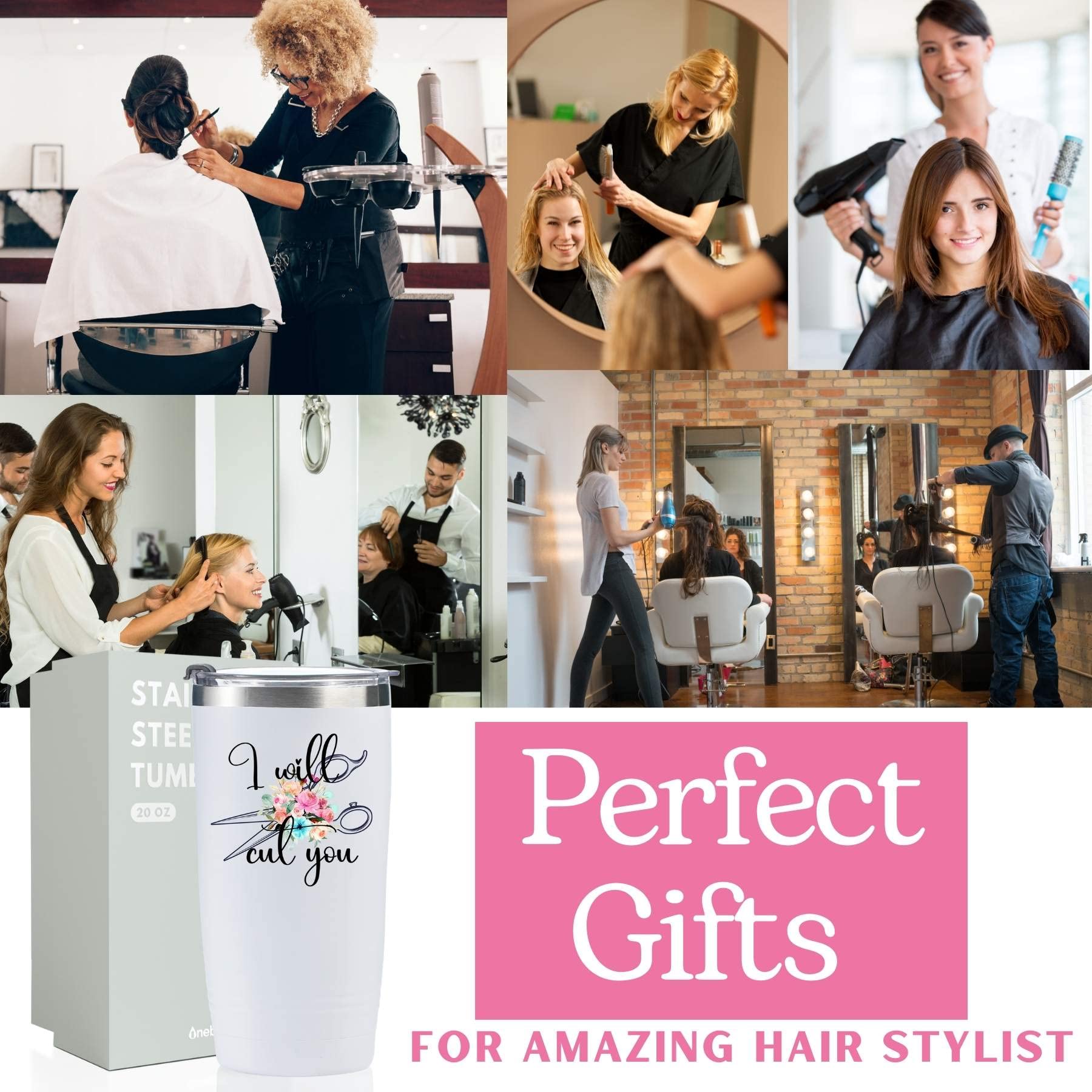 Onebttl Hair Stylist Gifts For Women, Female, Her - I Will Cut You - 20oz/590ml Stainless Steel Insulated Tumbler with Straw, Lid, Message Card-(White)
