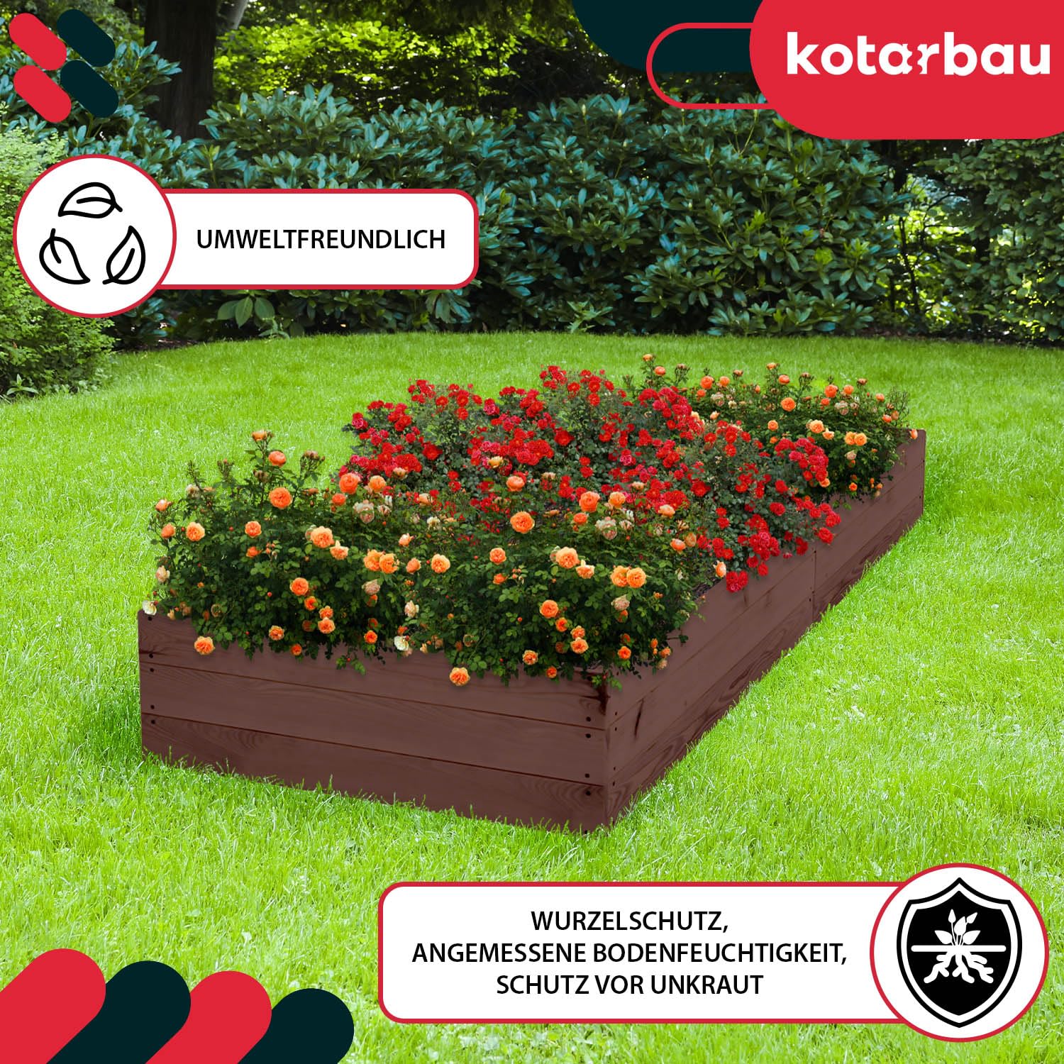 KOTARBAU® Jardinera de madera para plantas de fondo profundo 200x120x27cm Impregnadas, jardineras marrones, maceta alta, jardineras para hierbas aromáticas, jardineras para el jardín, macetas para