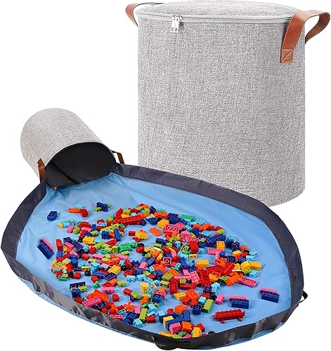 SAM AND MABEL Organizador de almacenamiento de juguetes XXL con tapete de juego, contenedor de almacenamiento de 15 x 15 x 16 pulgadas para sala de