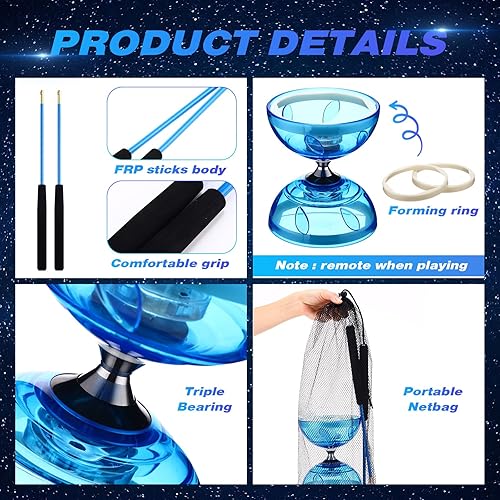 Miniatura 3 de Simgoing El juego de diábolo chino Yoyo incluye juguete de diábolo LED colorido de 5 pulgadas con 2 varillas de diábolo, 1 cuerda de diábolo y 1