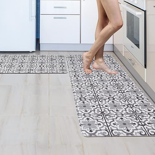 QUILTINA Alfombrillas de cocina acolchadas antifatiga (2 unidades), impermeables, antideslizantes y resistentes a las manchas, de PVC de 0.4