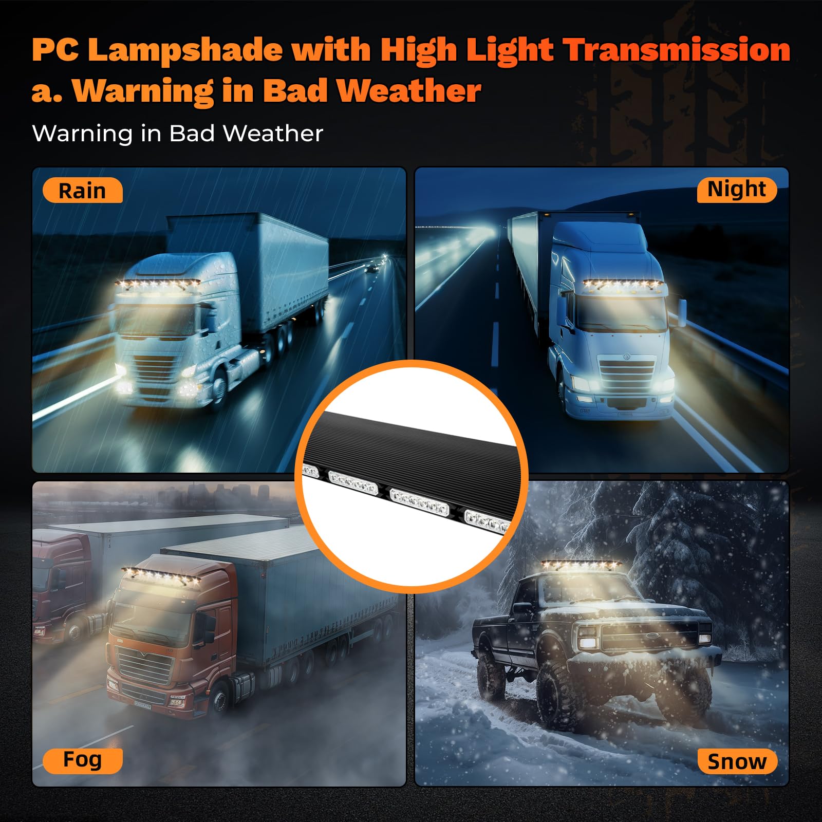 108LED Strobe Light Bar for Trucks/Snowplows, 15 Flash Modes IP66 Waterproof Warning Light, 1968ft Visibility with Yellow/White Beads, 12-24V Roof Mount Emergency Bar for Emergency Vehicles