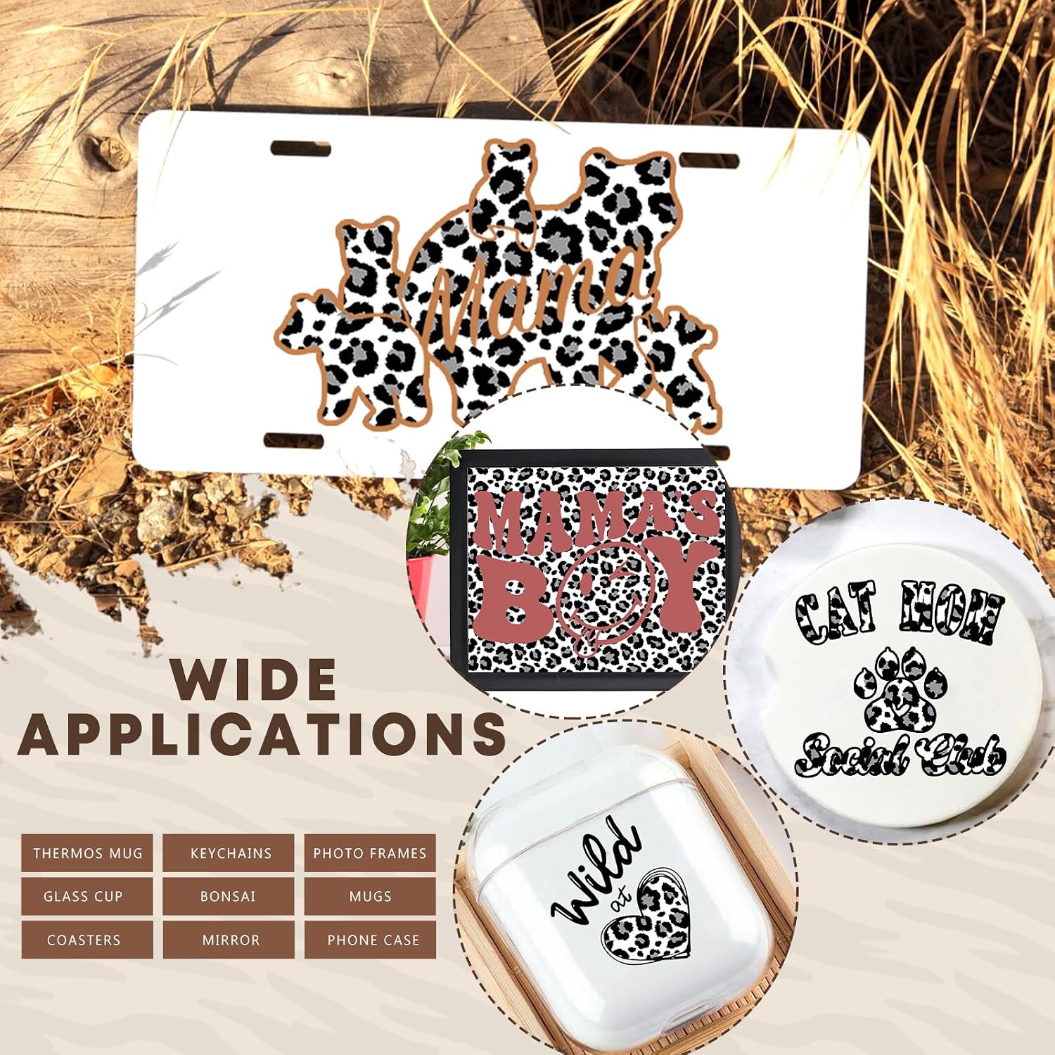 Tintnut Black White Leopard Permanent Vinyl Adhesive Vinyl 8 Pcs 12x10in | Animal cheetah spots pattern, home decor self sticker vinyl sheets,for most cutting machine,easycut & weed,stretchy& washable