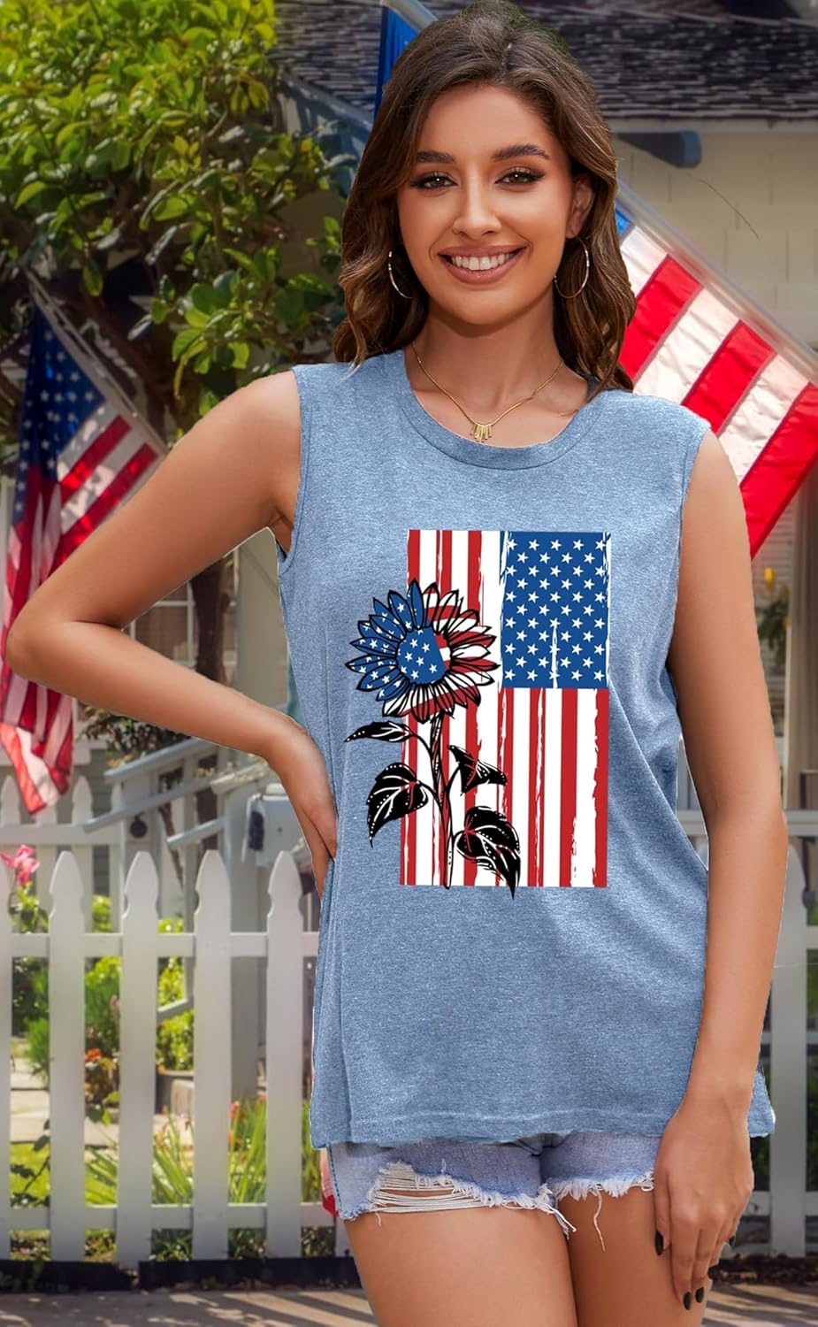 American Flag Tank Tops Women Funny 4th of July Patriotic Outfits Tops - Image 5