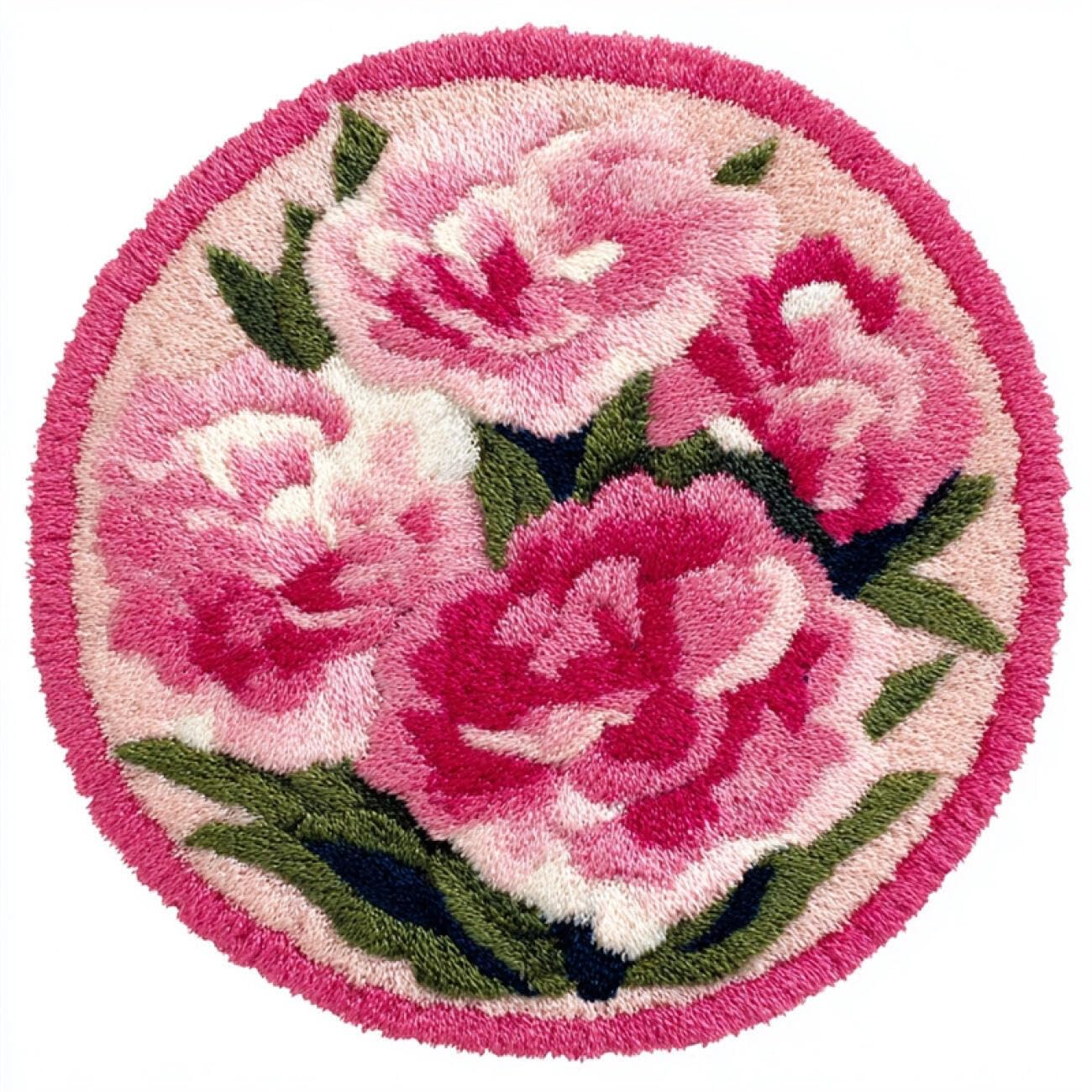 Kitquiver Y Rug Latch Hook Craft Kits Pink Flowers 60X60cm