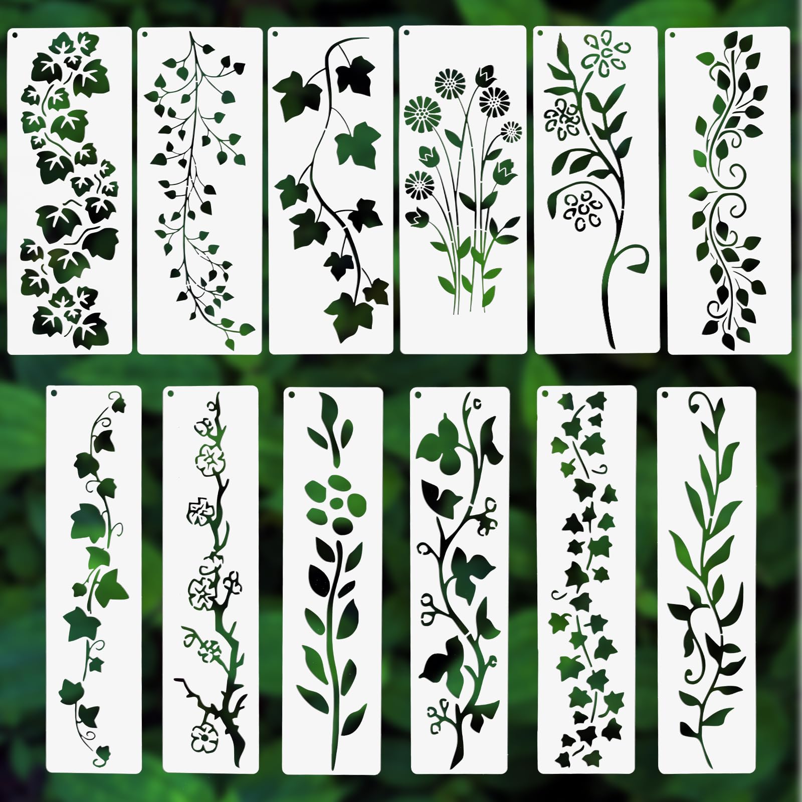 18 Stencil Per Pittura Fiori E Piante, Modelli Riutilizzabili In PET 7,6x15 Cm, Per Fai Da Te, Biglietti, Decorazioni Pareti - 3