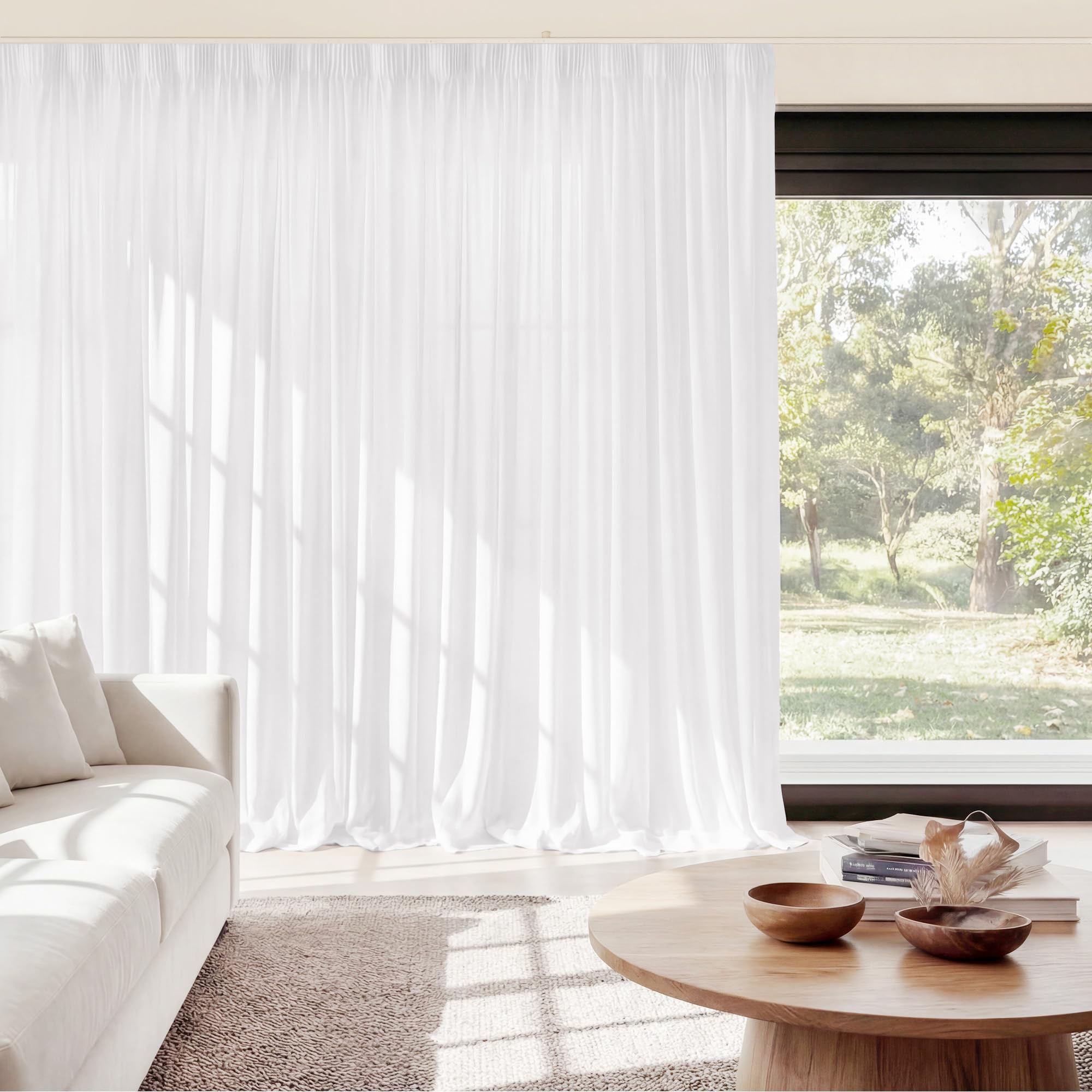 KGORGE Raumteiler Vorhang Halbtransparent mit Kräuselband für Wohnzimmer | Weiß,1er Set,H 240 x B 450 cm Schienen Gardine Blickdicht Lichtdurchlässig,Lichtfilternder Sichtschutz,Luftig