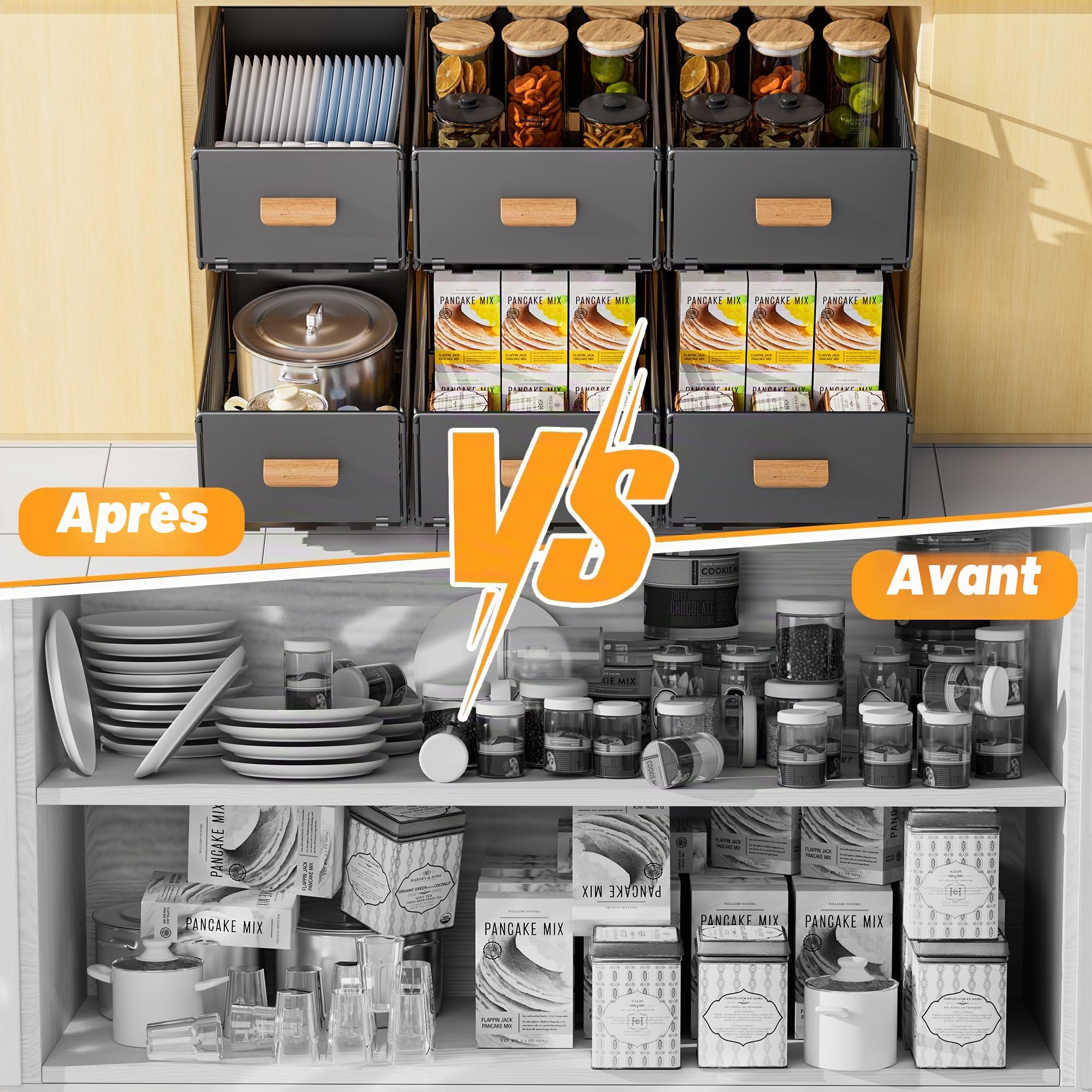 Paquet de 2 Tiroir Coulissant Cuisine Adhesif, Organisateur de Tiroirs | Bac Coulissant Placard Cuisine, Organisateur D'Armoires De Cuisine Pour Armoires de Cuisine, Aucun PerçAge ni Clouage Requis