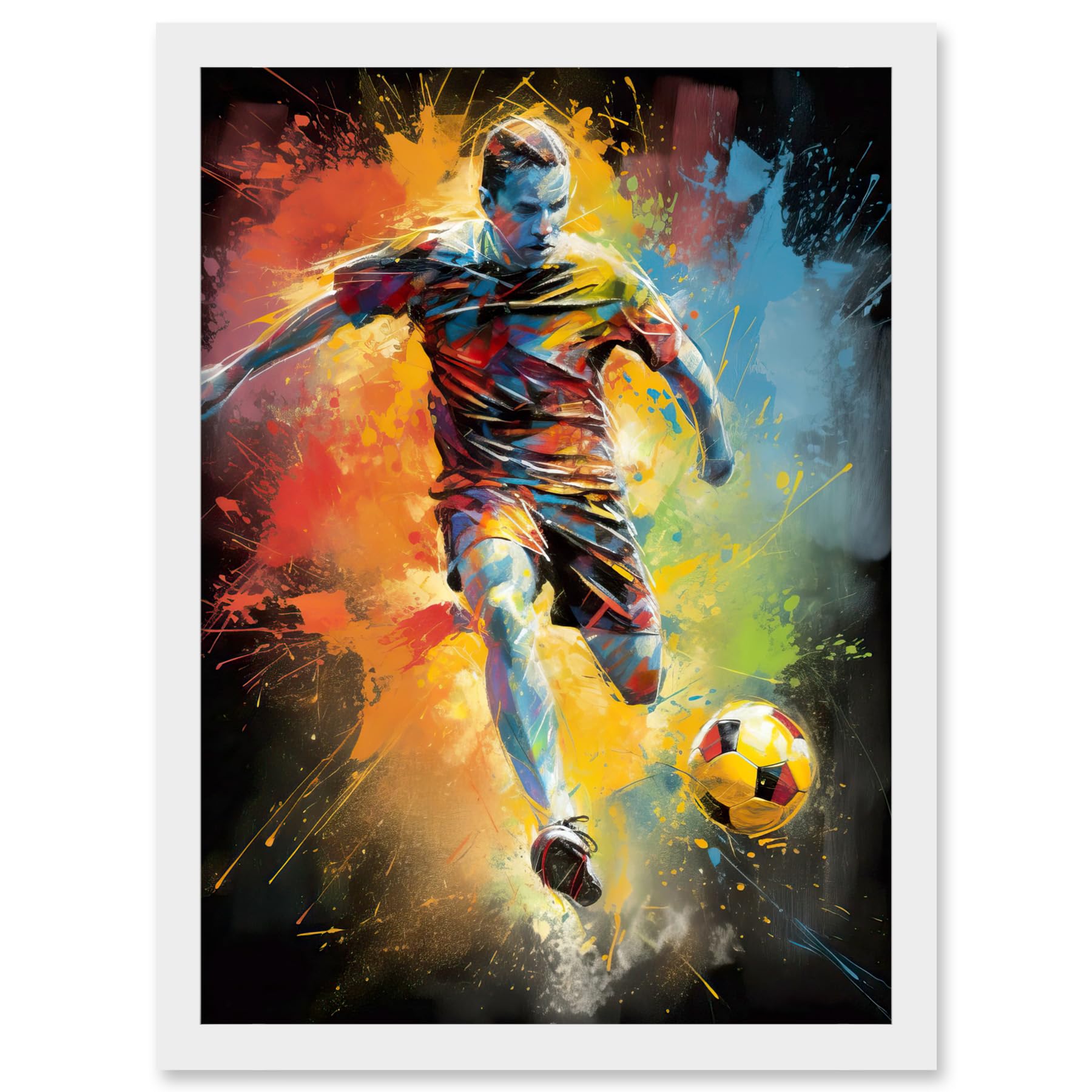 Artery8 Footballer About to Kick the Ball Vibrant Portrait Artwork Framed A3 Wall Art Print