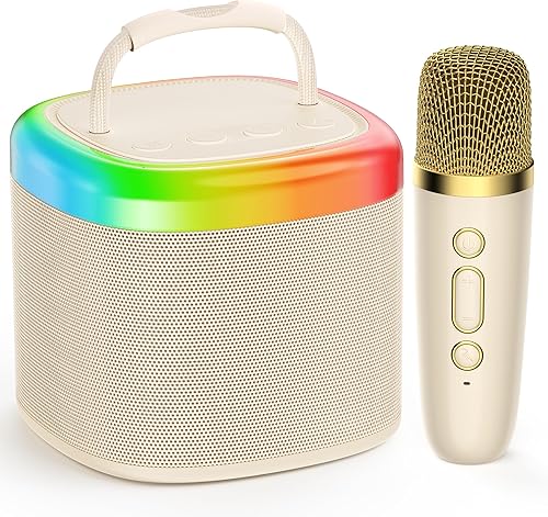 Vista 19 de JYX Mini máquina de karaoke para niños, altavoz Bluetooth negro sin alimentación con luces de fiesta y 1 micrófono inalámbrico, ideal para adultos