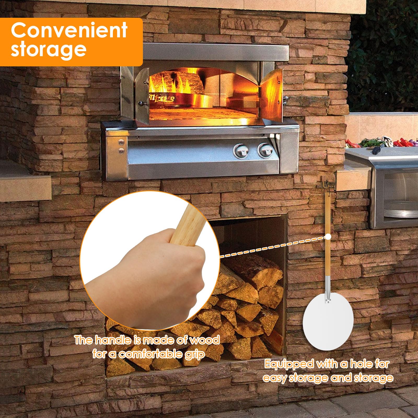 Pelle à Pizza en Aluminium Ronde, Long Manche Réglable Jusqu'à 126 cm, 30 cm pour Transférer des Pizzas