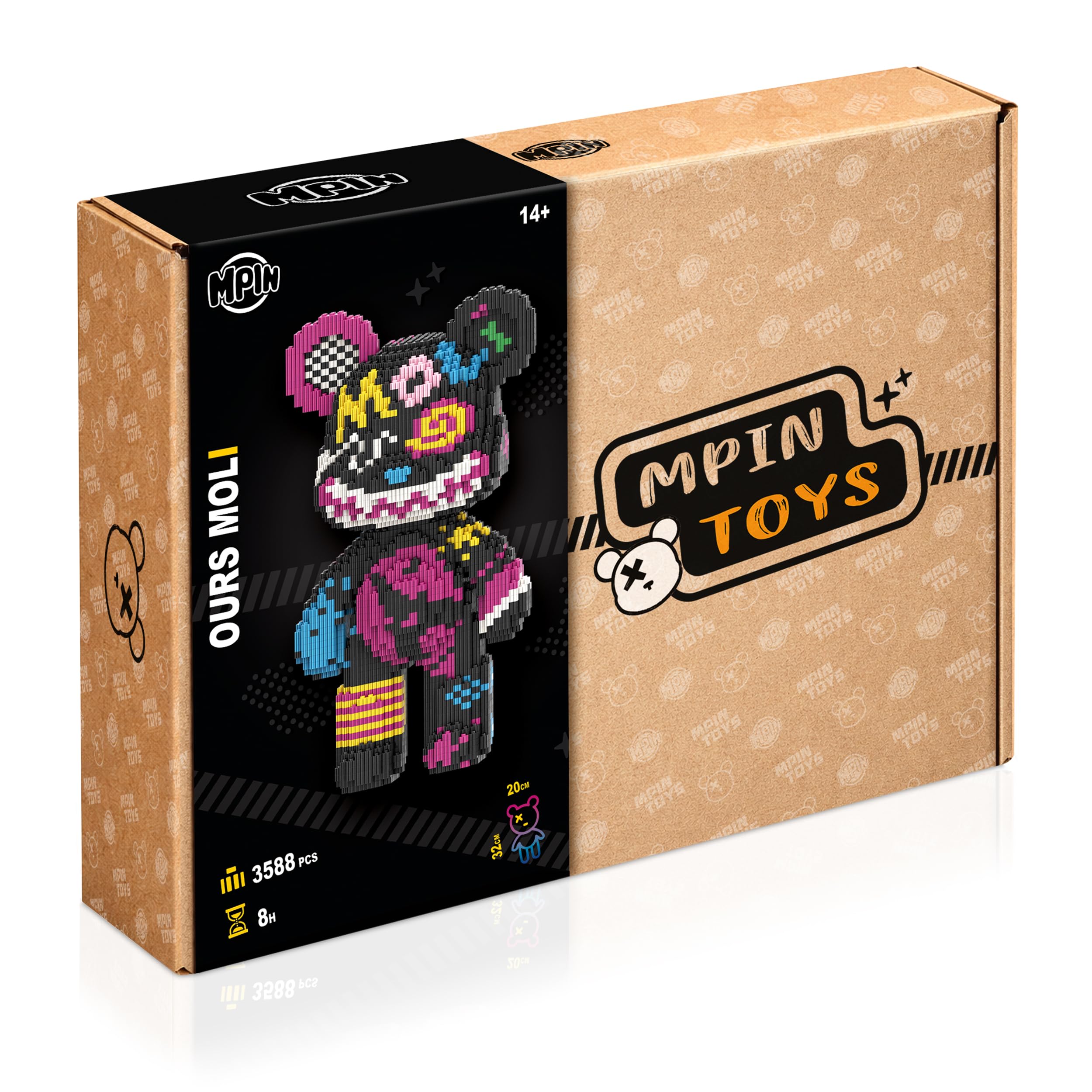 Ours 3D Moli - Blocs de Construction (3588 Pcs) – Micro Briques Mini Building Blocks – Jeu de Construction pour Adultes & Ados 14+ – Figurine 32 cm – Maquette DIY Défi Créatif – Idée Cadeau - 2