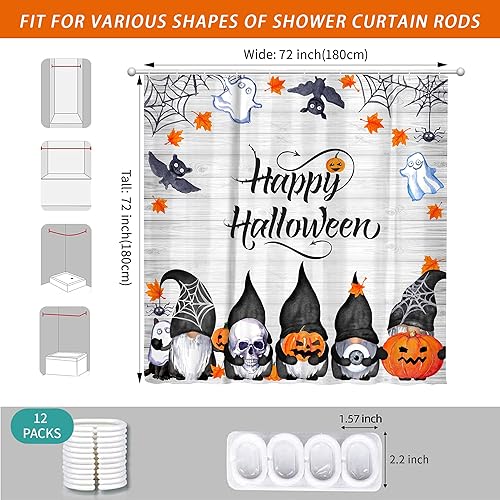 Miniatura 3 de Cortina de ducha de Halloween con diseño de gnomos divertidos y espeluznantes calabazas para baño, 72 pulgadas de ancho x 72 pulgadas de alto,