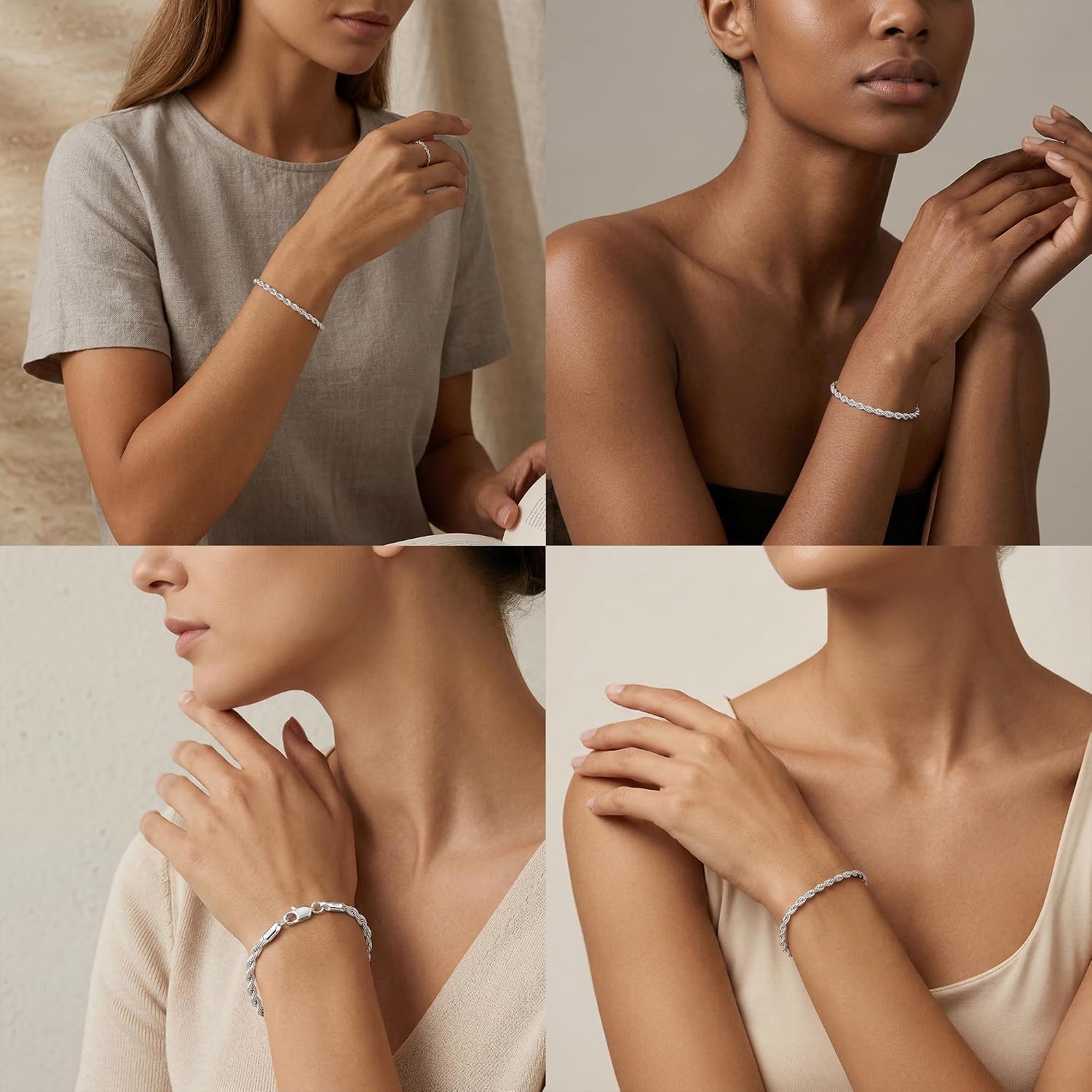 S925 Sterling Silver Chain Bracelet for Women - 3.5mm S925 Sterling Silver Rope Chain Bracelet Handmade Jewelry Silver Bracelet for Women 6.5/7/7.5/8 Inch
