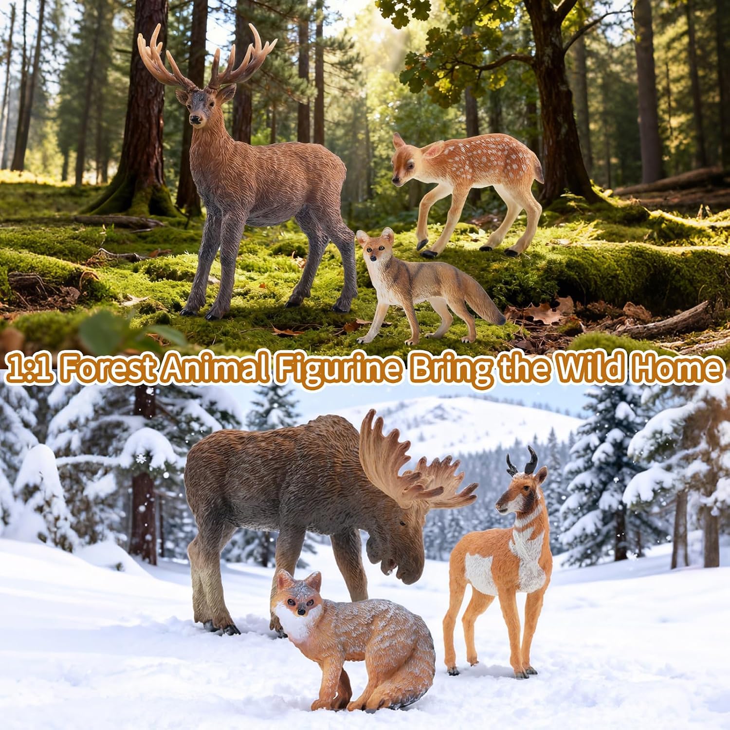 Toymany 6PCS Forest Animals Figures, North American Woodland Animal Figurines Includes Moose Pronghorn Wapiti Coyote Gray Fox for Toddlers image 4
