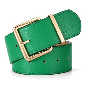 WERFORU Women Wide Belt for Dresses Thick Leather Belt with Big Gold Buckle Fahion Women Chunky Belt