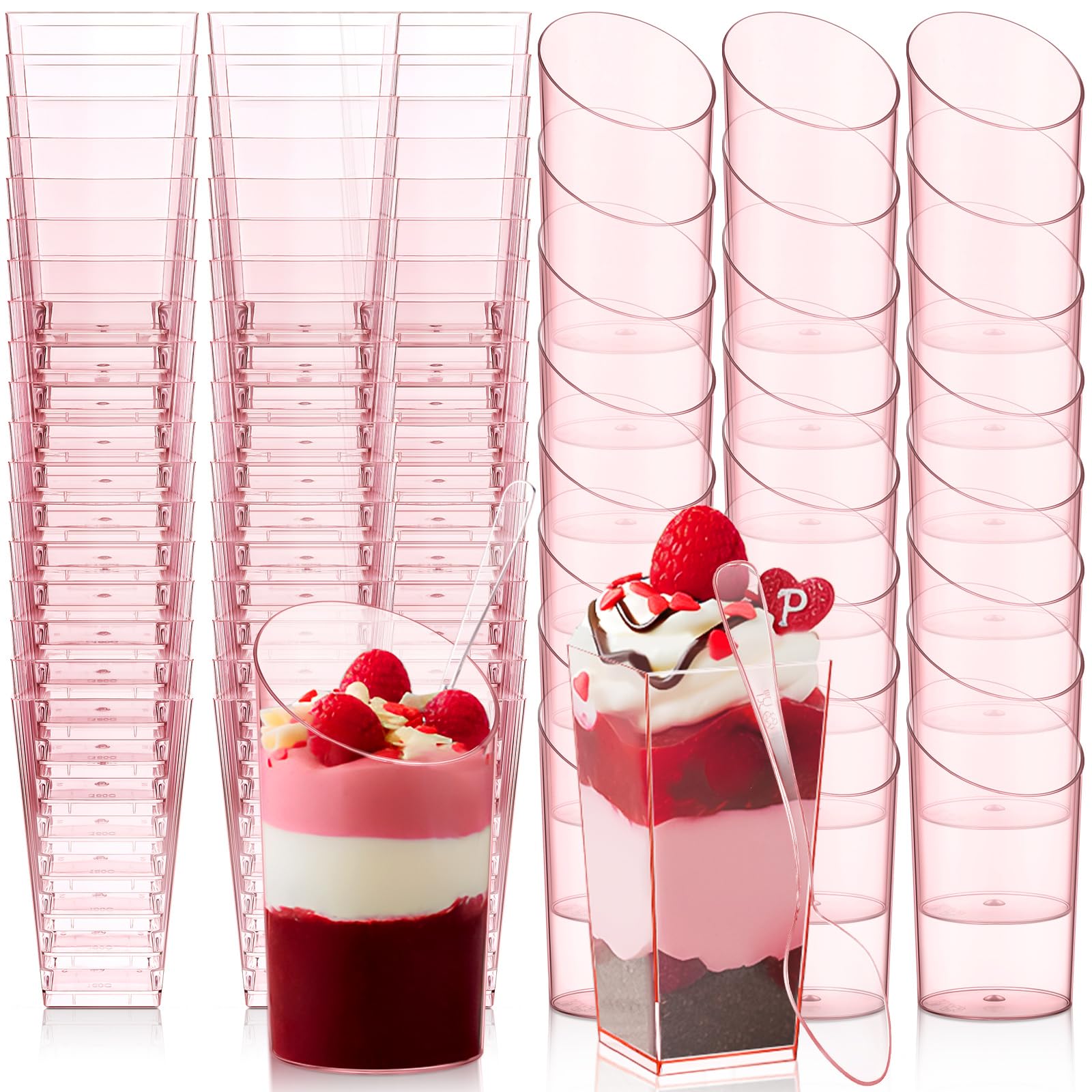 Nuogo 400 Pcs Mini Dessert Cups with Spoons, Pink